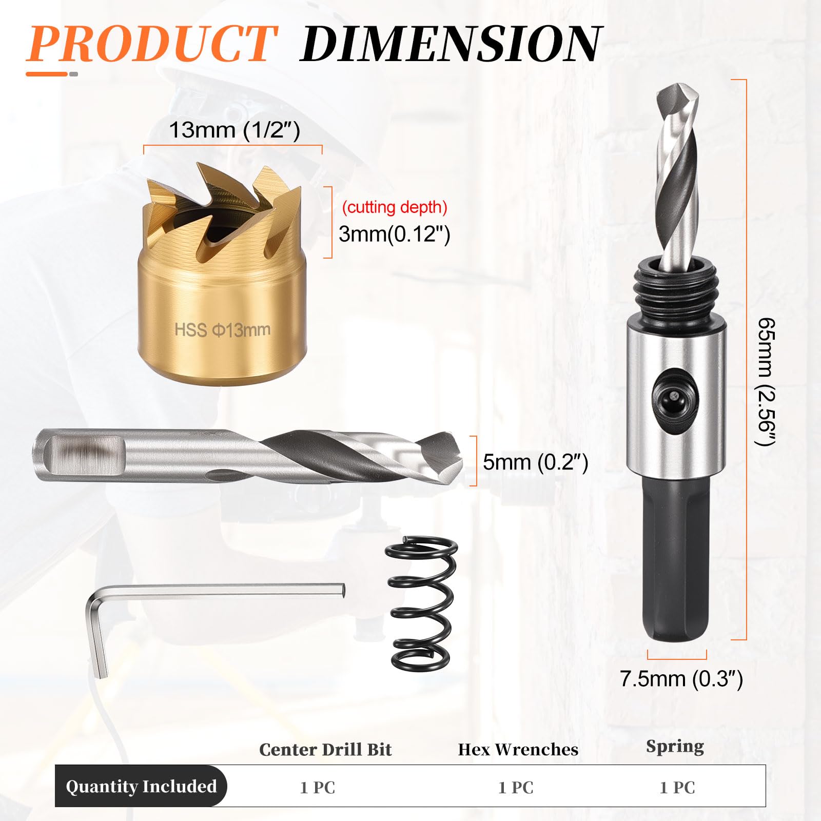 METALLIXITY Hole Saw 13mm (1/2"), M35 High Speed Steel Hole Cutter with Center Drill Bit, Hex Key and Spring - Image 2