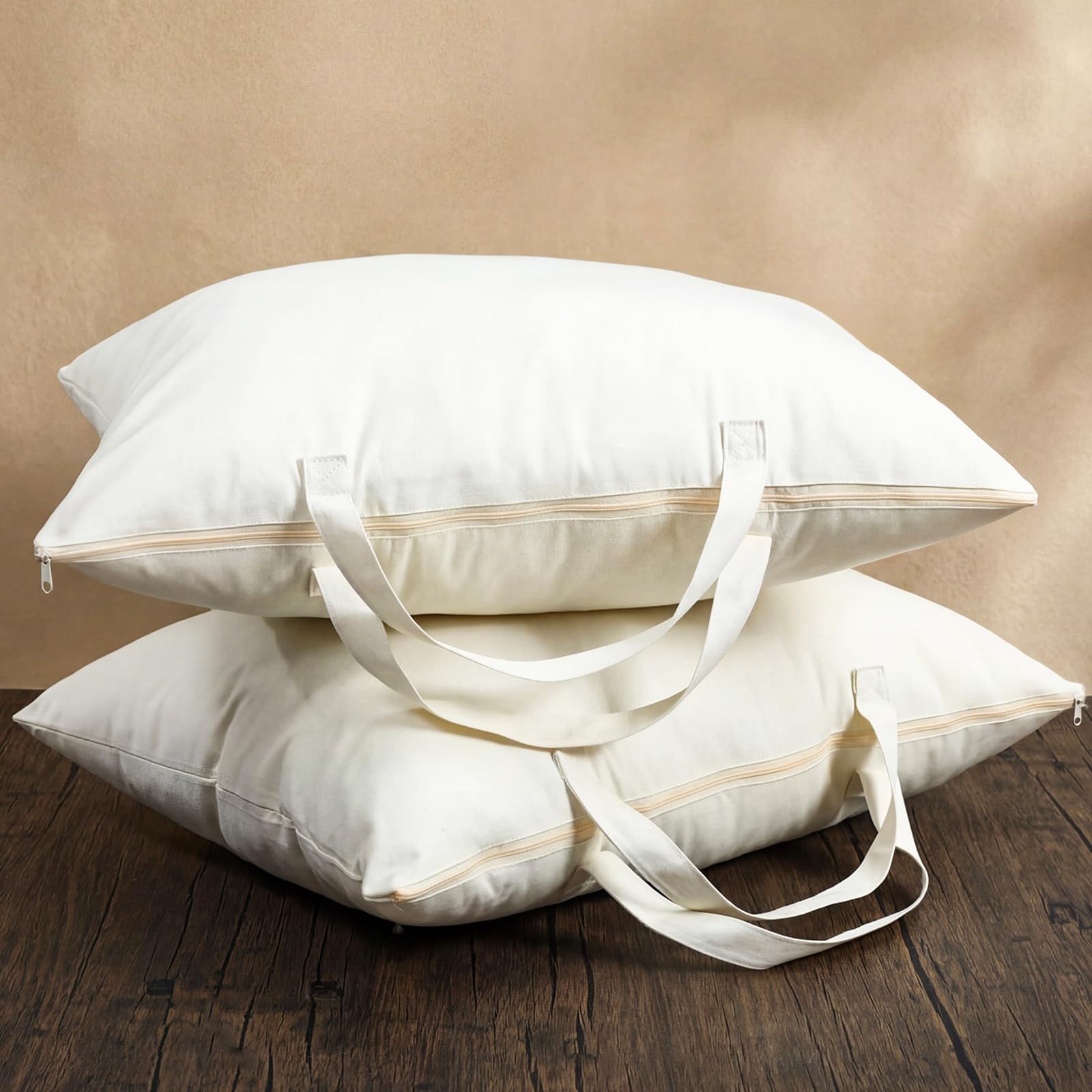 2 Pack 100% Cotton 20"x 26" Canvas Travel Pillow Storage Bag with Handles for Home Travel Beddings Comforters Blankets Saree Linens Organizer Thick Soft Breathable Closet Organizer Bag