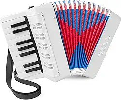 Acordeão, acordeão de piano de 17 teclas para crianças, 8 baixo, com alças para iniciantes, estudantes, instrumento musical educacional (branco)
