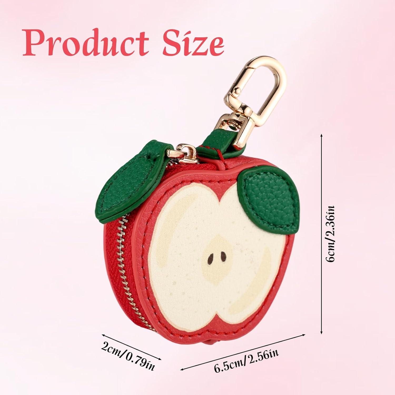 Cute Fruit Coin Purse Charm, Mini Fruit Leather Bag Key Ring Keychain Y2K Zipper Purse Pouch Keyring for Women Coin Storage Gift Backpack Handbag Accessories (Apple) - Image 2