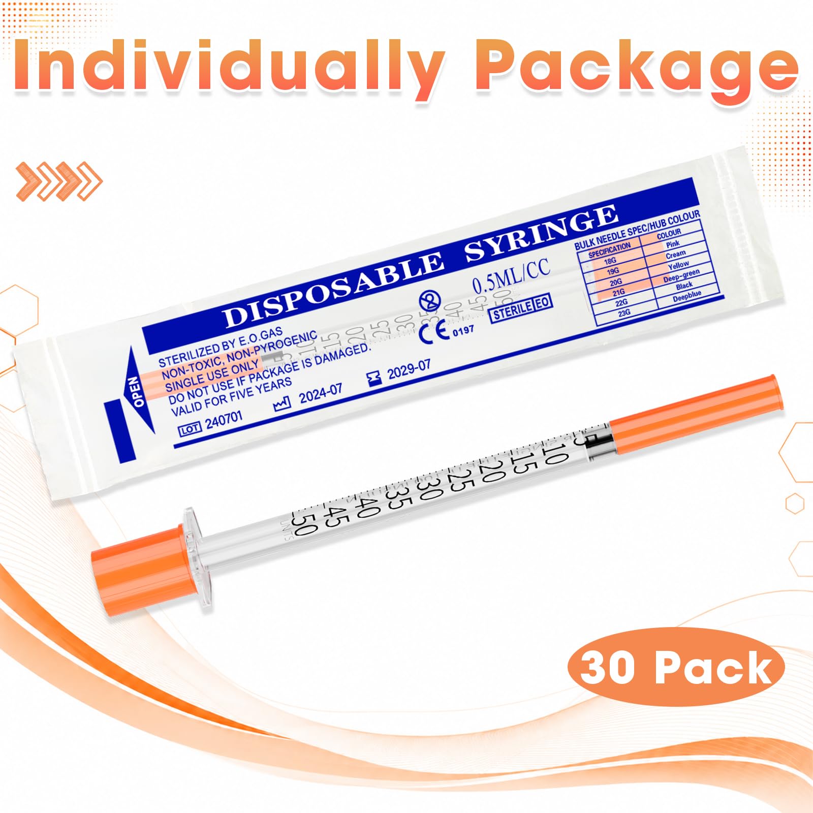 0.5cc Syringe 30G 5/16" 8mm, 0.5ml Lab Syringes, Pack of 30 — Amazon image 5