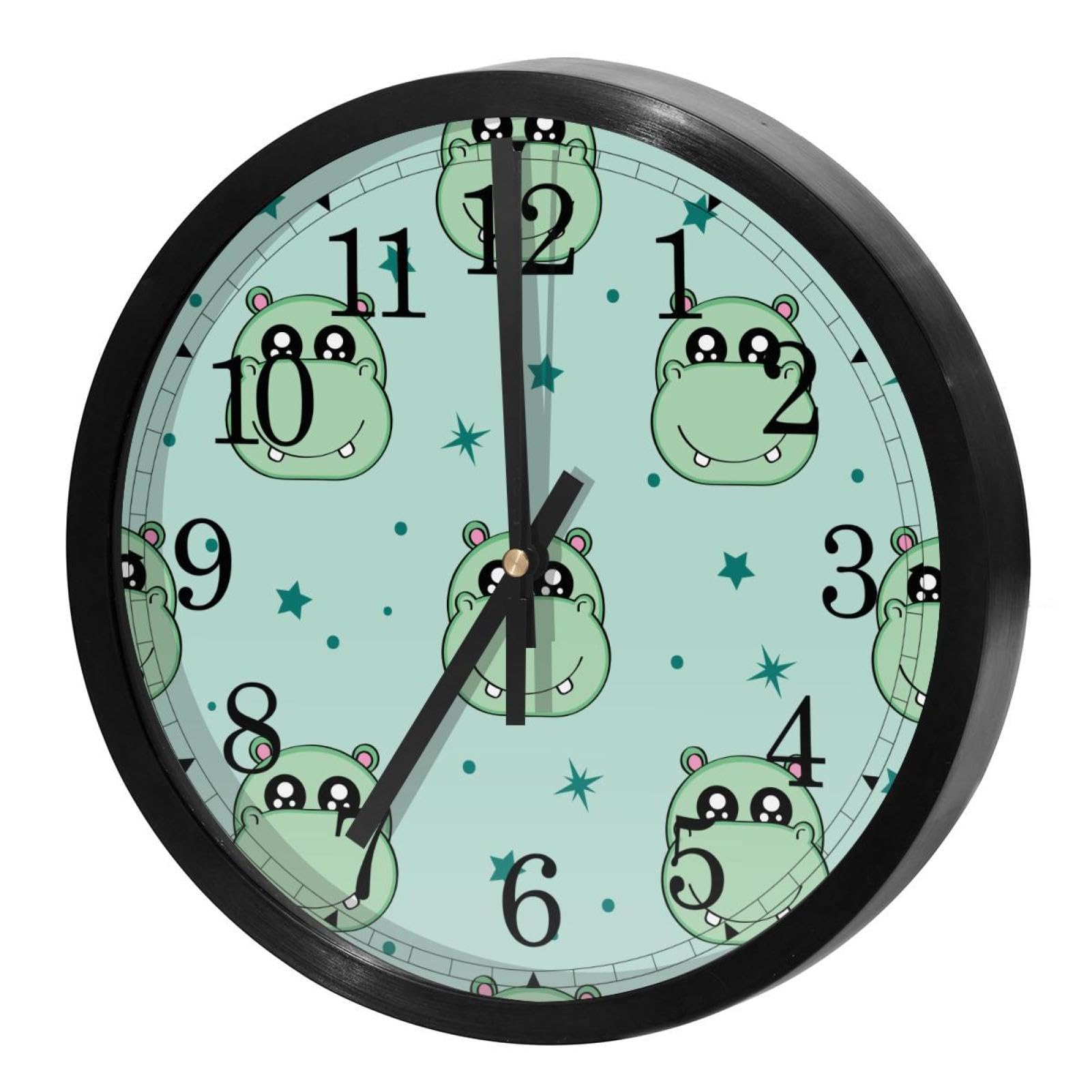 Horloge murale silencieuse hippopotame vert à quartz pour la maison