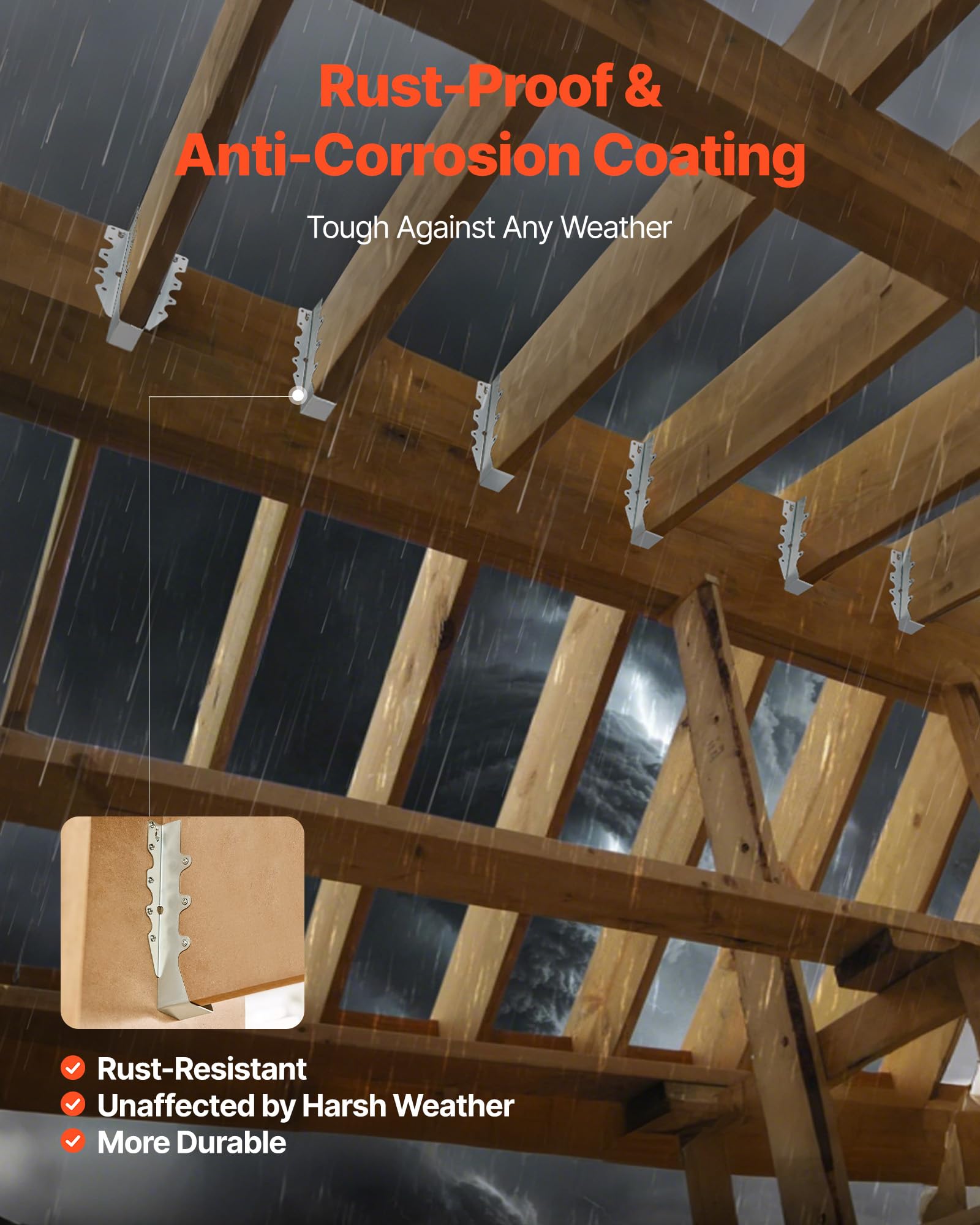 VEVOR 50 Pezzi di Ganci per Travi, Dimensioni Interne 40 x 38 x 199 mm, Gancio Soffitto Antiuragano con Rivestimento Antiruggine, Staffe di Fissaggio per Travi del Pavimento e del Soffitto