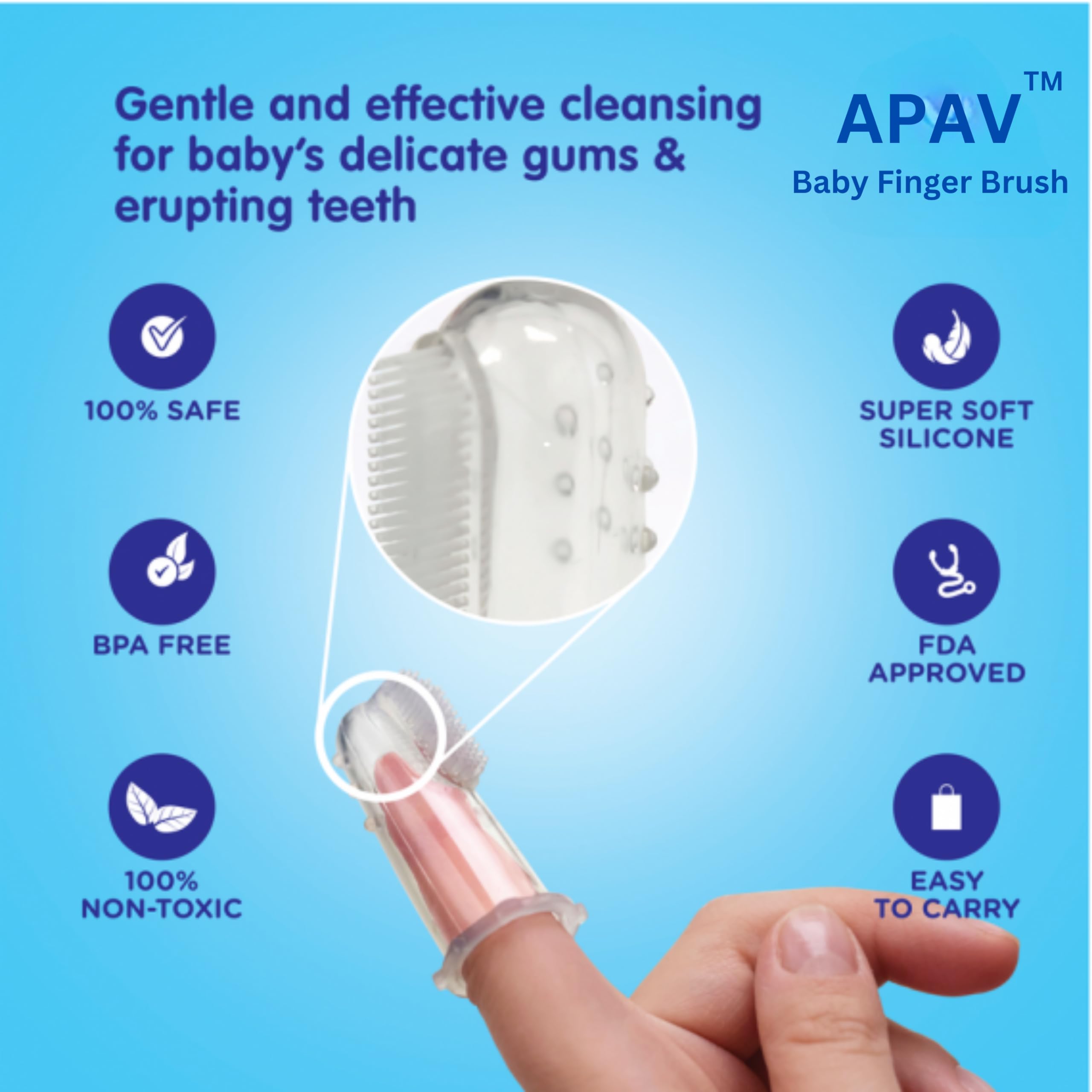 APAV Silicone Baby Finger Toothbrush, BPA/BPS Free, Great for Massaging & Cleaning Gums and Tongue Designed for Kids & Newborn Baby, Blue 3
