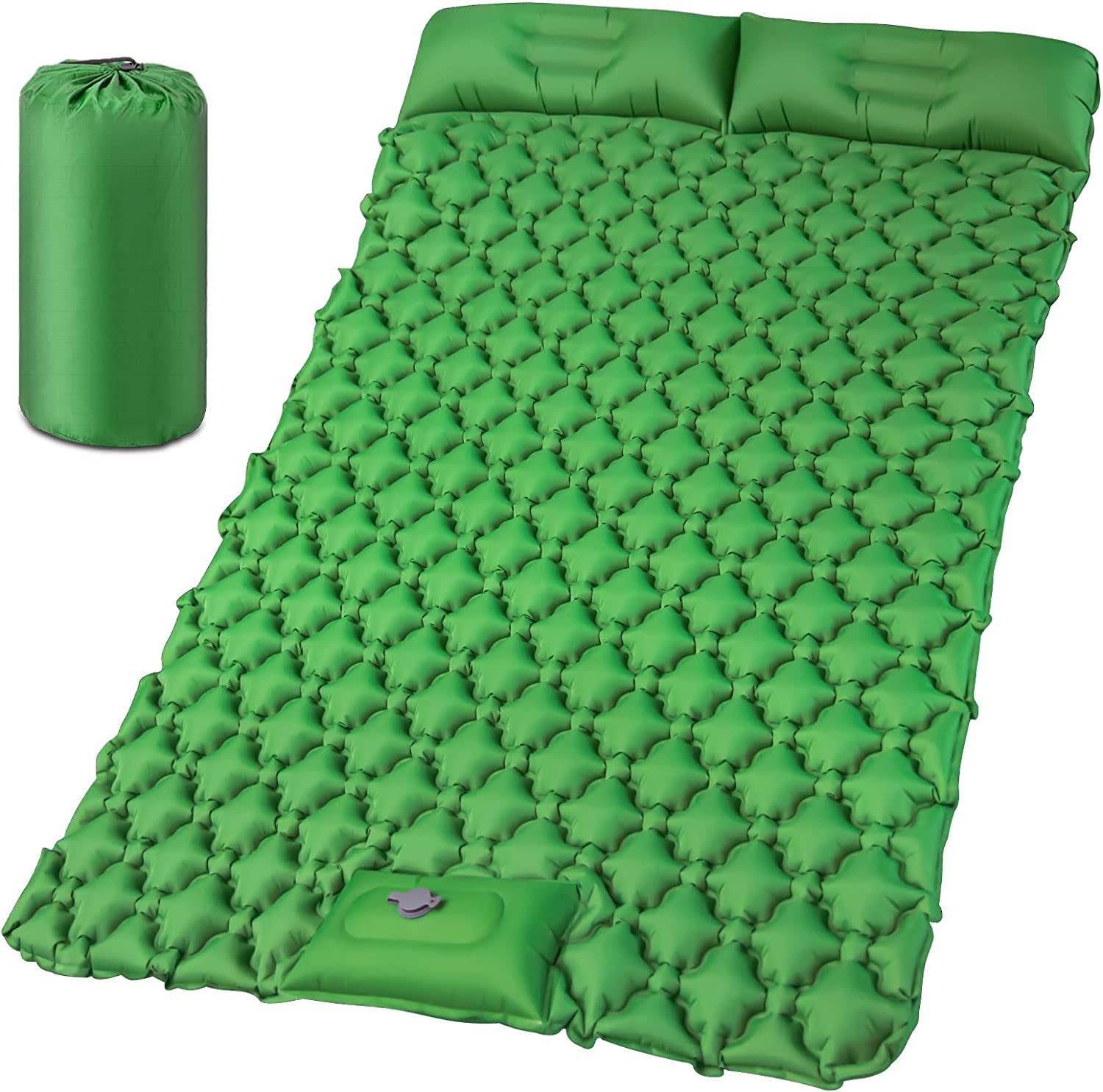 Double Camping Sleeping Pad with Built-in Pump,Upgraded Foot Press Ultralight Extra Thick Camping Mat with Pillow Waterproof Comfy Air Mattresses for Backpacking, Traveling, Hiking