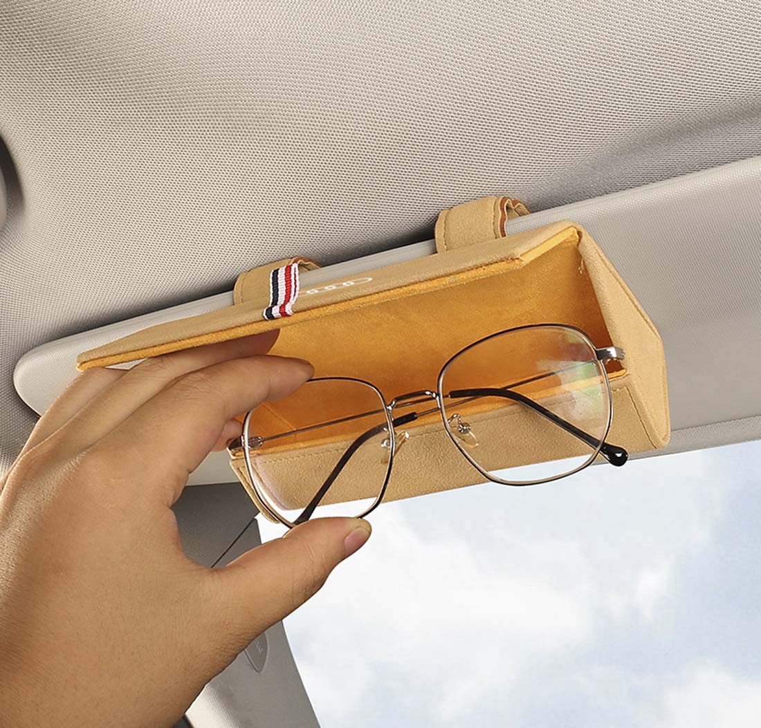 Portaocchiali Auto Magnetico In Pelle Beige - Con Clip Per Aletta Parasole - Foto 7