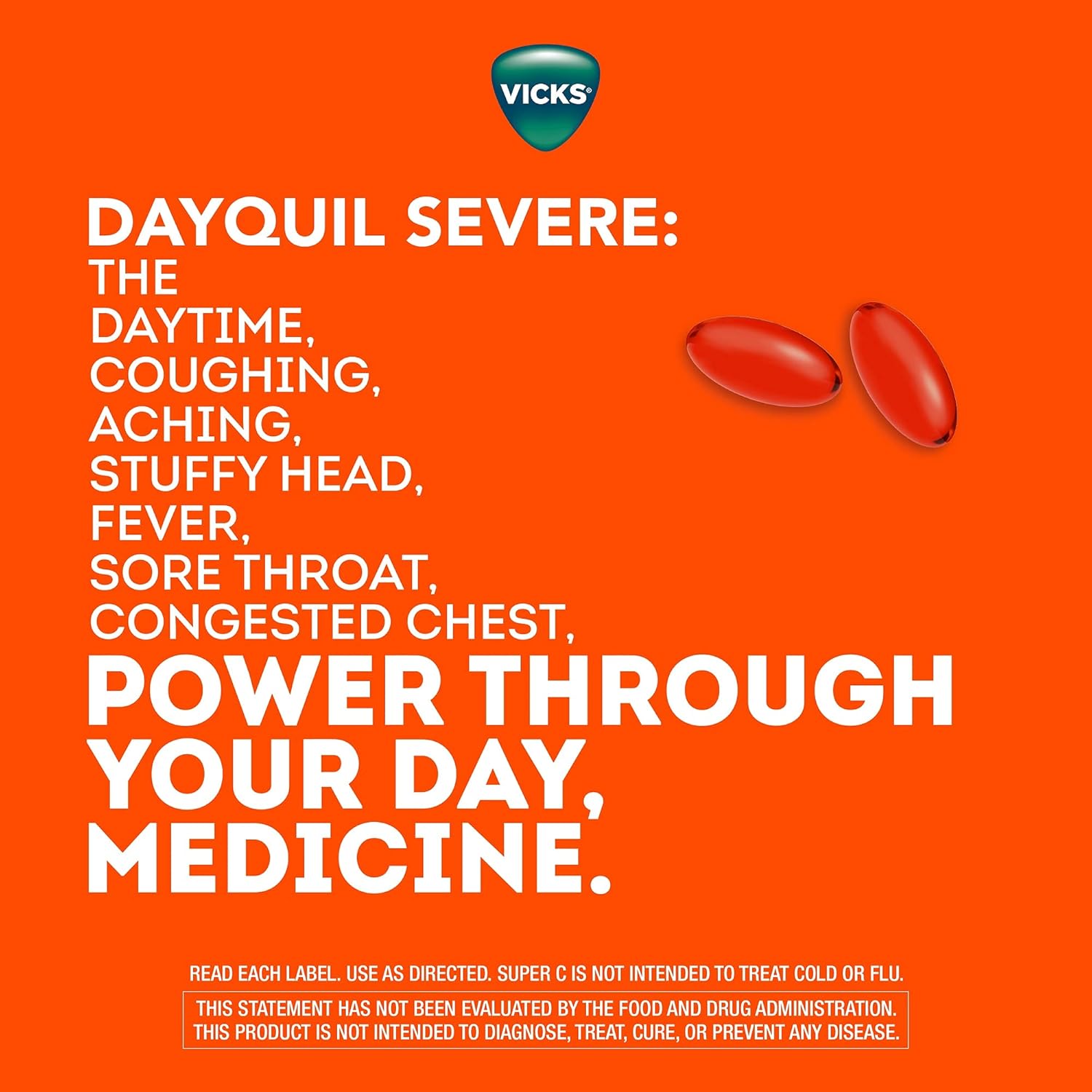 Vicks DayQuil & Super C Convenience Pack: DayQuil Severe Medicine for Cold & Flu Relief, Conveniently Packaged with Super C Energize and Replenish* Daily Supplement with Vitamin C, B Vitamins, 52ct : Health & Household