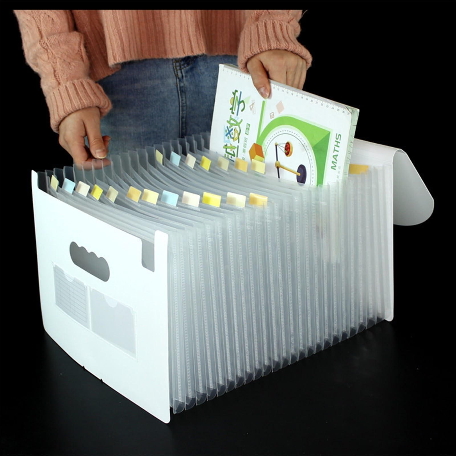 Carpeta Clasificadora Carpeta A4 multicapa de plástico con soporte de papel de prueba, carpeta telescópica de almacenamiento de datos de pie(White)