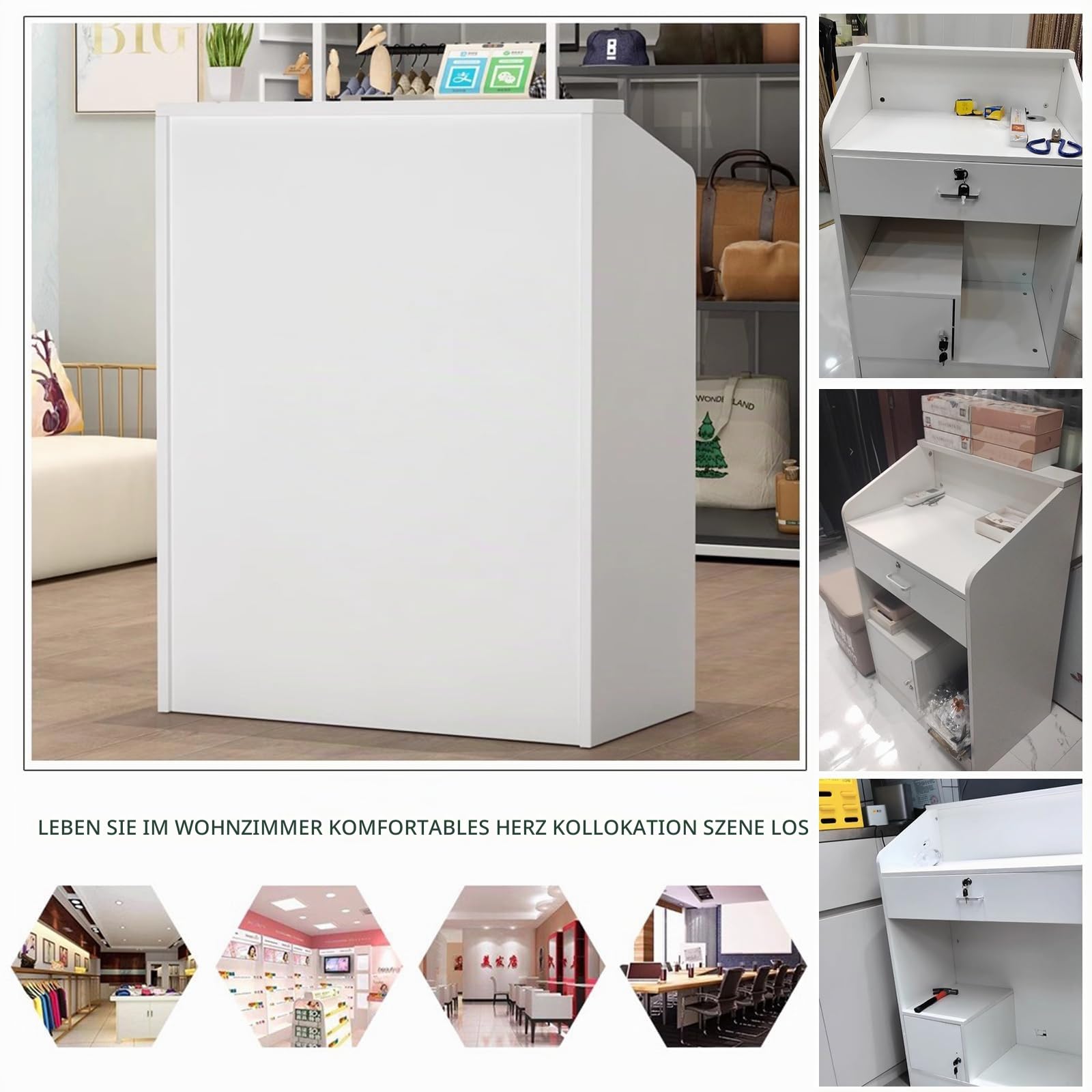 Empfangstheke mit abschließbaren Schubladen & Schrank, Rezeption in schwarz, Empfangstresen, Bürotheke, für Firmenhallen, Hotelrezeptionen, Bekleidungsgeschäften, Konditoreien, Obstgeschäften