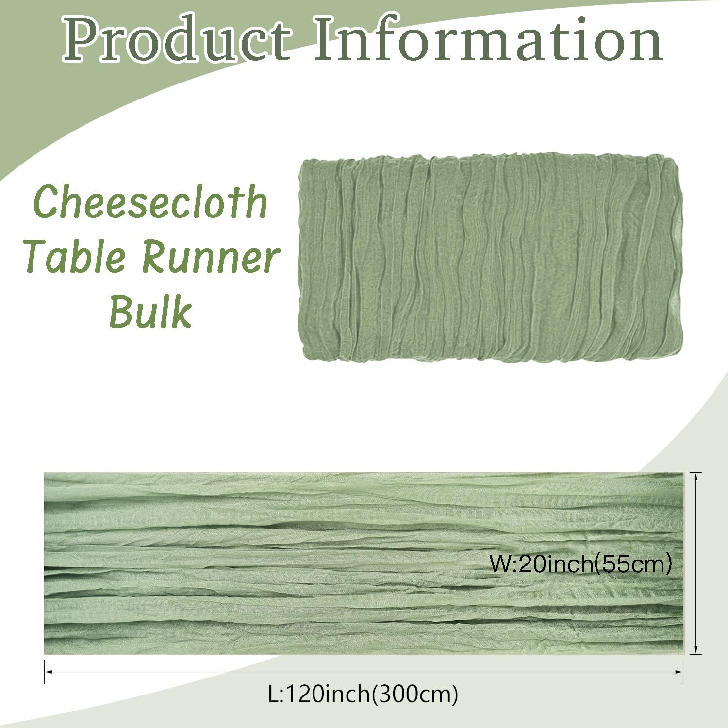 16 Pack Cheesecloth Table Runners 20" x 120", Boho Gauze Table Decor for Wedding, Bridal Shower, Birthday Party, Long Romantic Runner(Sage Green)