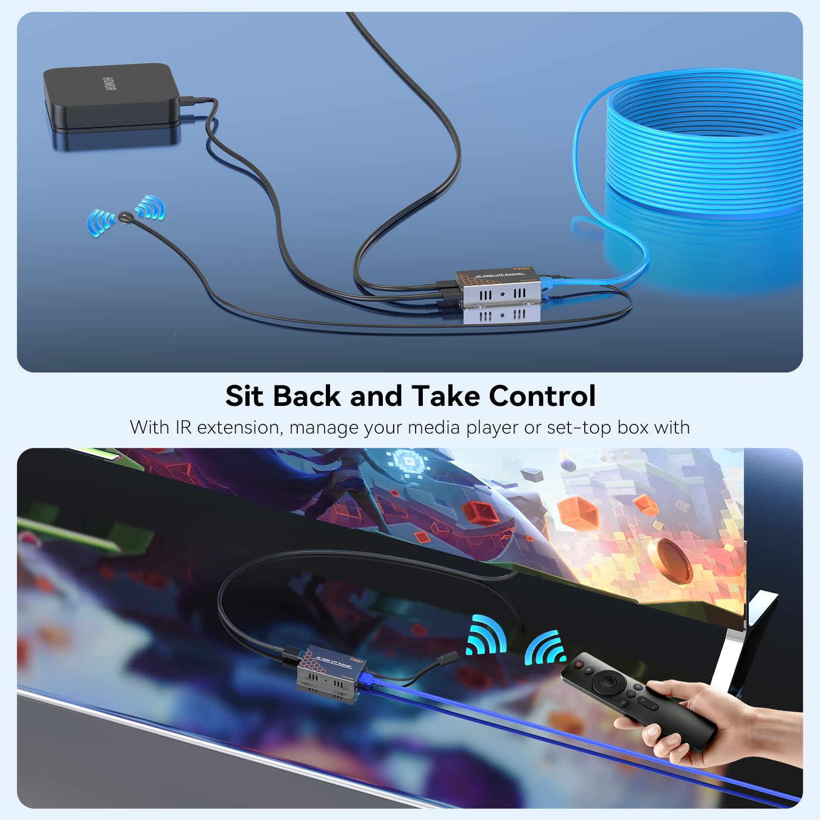 Extendeur HDMI 40m 4K@30Hz avec Loop Out et IR, Extension HDMI via Câble Cat6, Plug & Play, Compatible PC TV Moniteur Vidéoprojecteur PS4 PS5 Xbox (4K@30HZ)