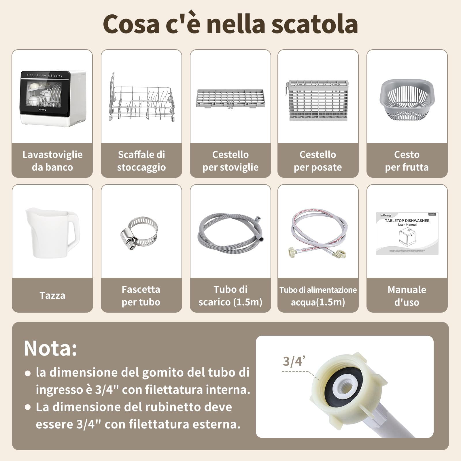 Mini Lavastoviglie da Tavolo, con Funzione di Addolcimento Dell'acqua, Lavastoviglie portatile da 5L, 7+3 Programmi, Touch Control e Display LED, Ideale per Cucine, Apt e Dormitori