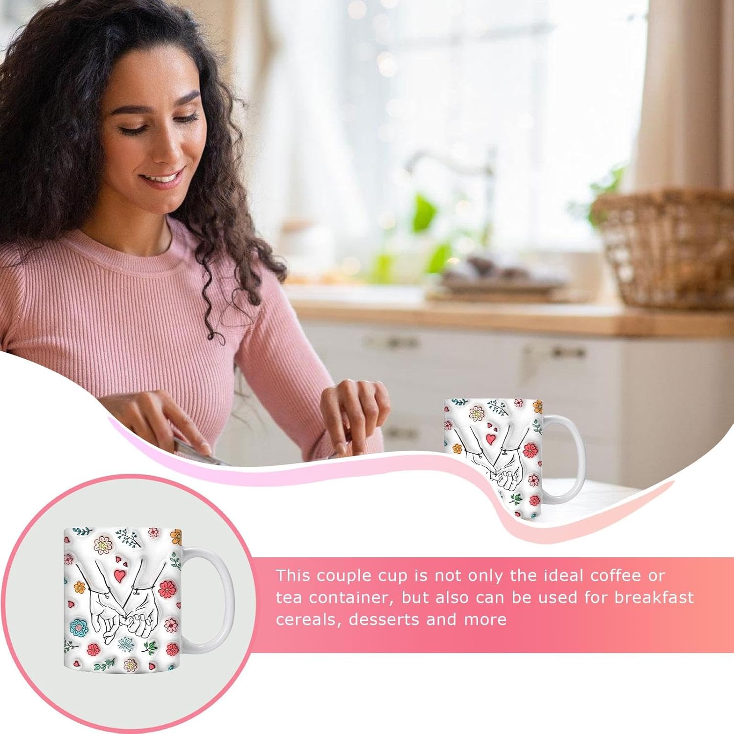 Coffee Cup for Couples,Ceramic Milk Cup with Pattern | Flower Beverage Mug for Hot Beverage, Cappuccino, Tea, Latte, Wine 4 71YQAFfrE4L. AC SL1500