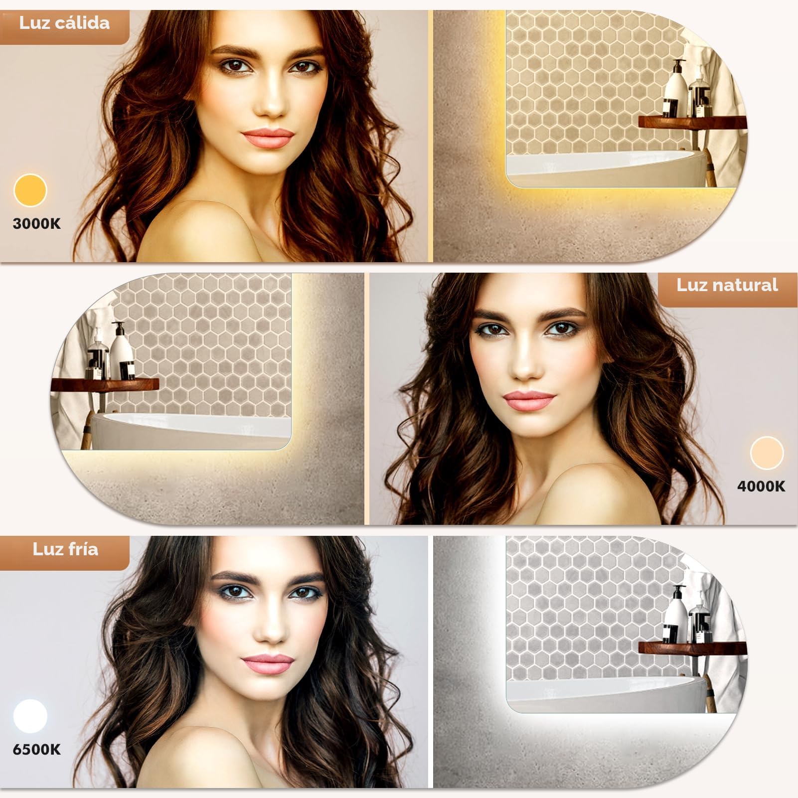 Sararoom Espejo Baño con Luz 80×60cm, Luces de Baño Espejos de pared con Reloj, Función Antivaho, 3000K/4000K/6500K, Regulable, Memoria, Cristal Templado HD, IP44 Espejos de Tocador LED Retroiluminado