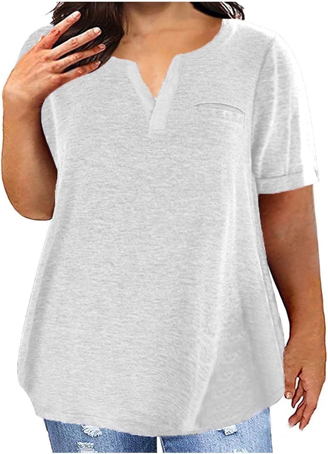 Womens Plus Size V Neck Short Sleeve Tunics Shirts 2023 Summer Casual Loose Solid Tee Shirt Tops Blouses
