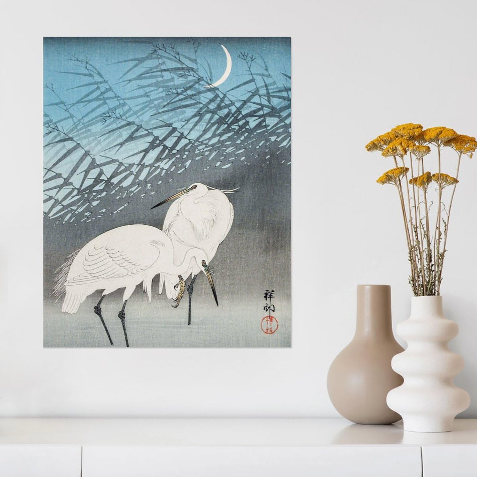 Amazon.co.jp: 絵画 葦の中の白い鶴インテリア 絵画 動物の描写