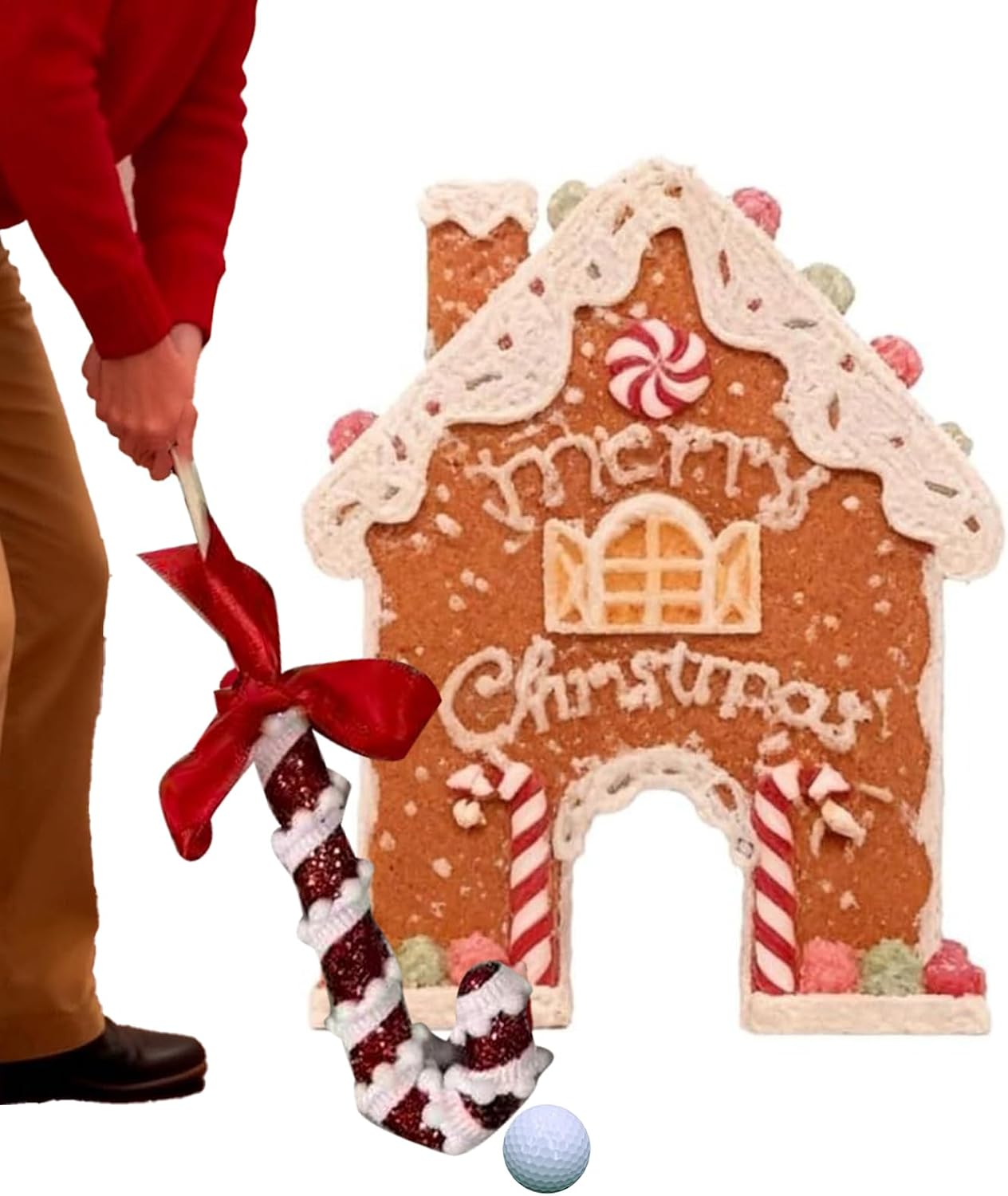 Backyard Golf Game,Candy Stick Ball Gingerbread House Goal | Christmas Mini-Golf Course – for Holiday Gatherings Home Room Decorations Fun Laughter Party Carnival