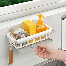 Two-Tone Hanging Drain Rack | Retractable Sink Storage Tray with Drying Basket | Self-Adhesive Sponge Holder & Organizer for Kitchen/Bathroom | No-Drill Wall Mounted, Space-Saving Plastic Rack