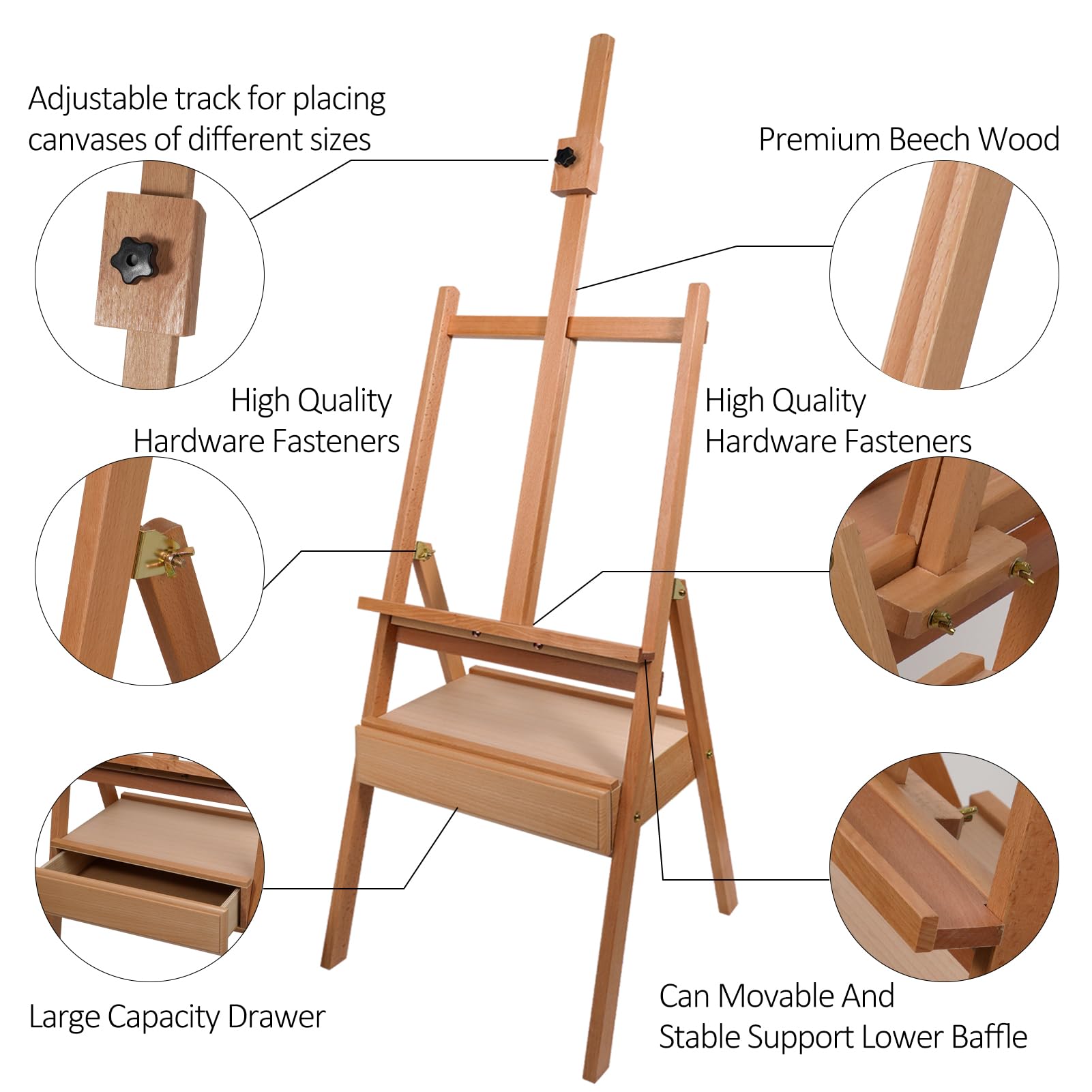 Tabletop Art Easel - 30 Inch Adjustable Beech Wood Display Stand, Holds Canvas Up To 25 Inches - View #3