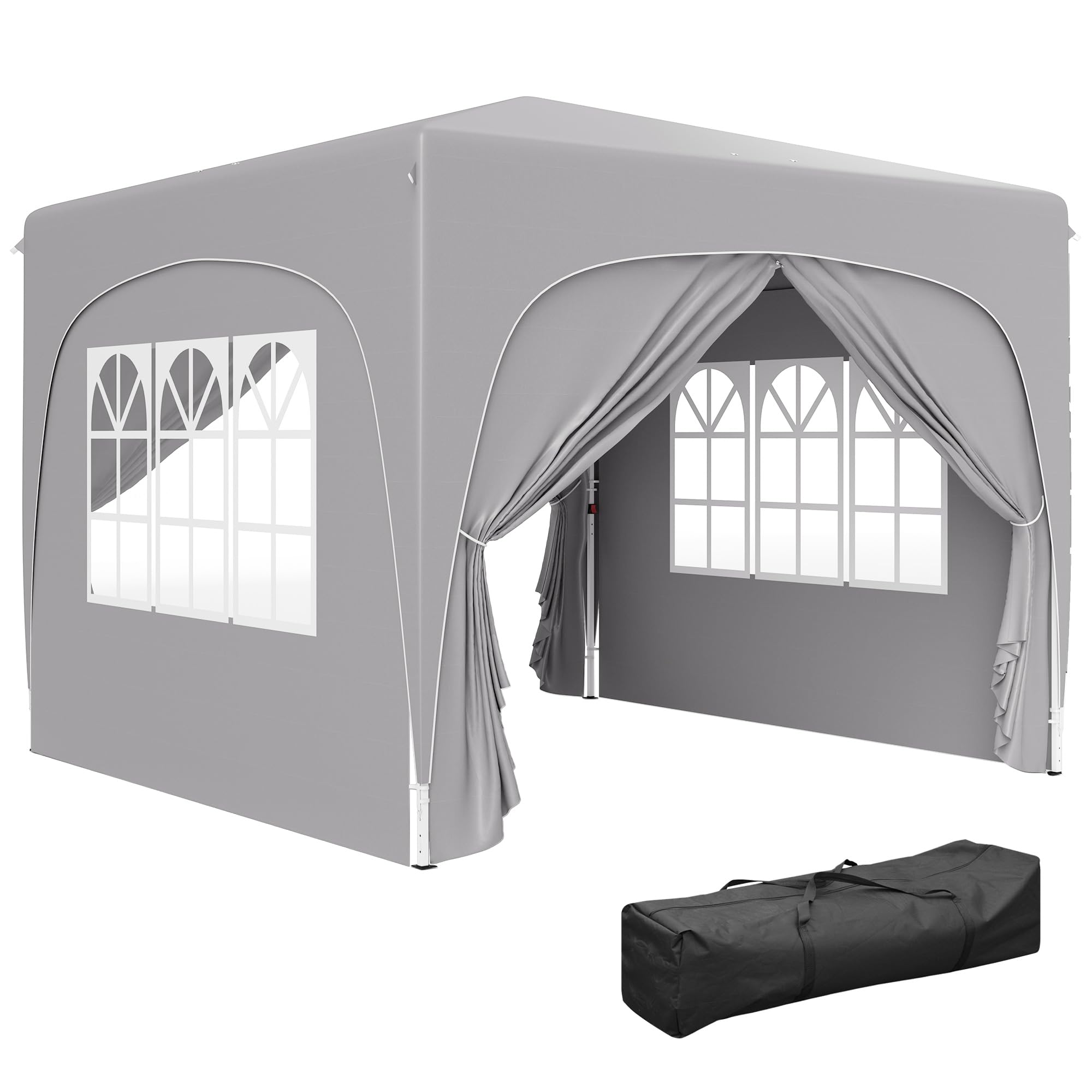 Outsunny Gazebo 3x3 m Pieghevole con Pareti a Rete, Altezza Regolabile e Anti-UV, Gazebo da Giardino Pop Up, Tende per Eventi e Tendoni, Tenda per Giardino, Feste, Campeggio, Grigio Chiaro