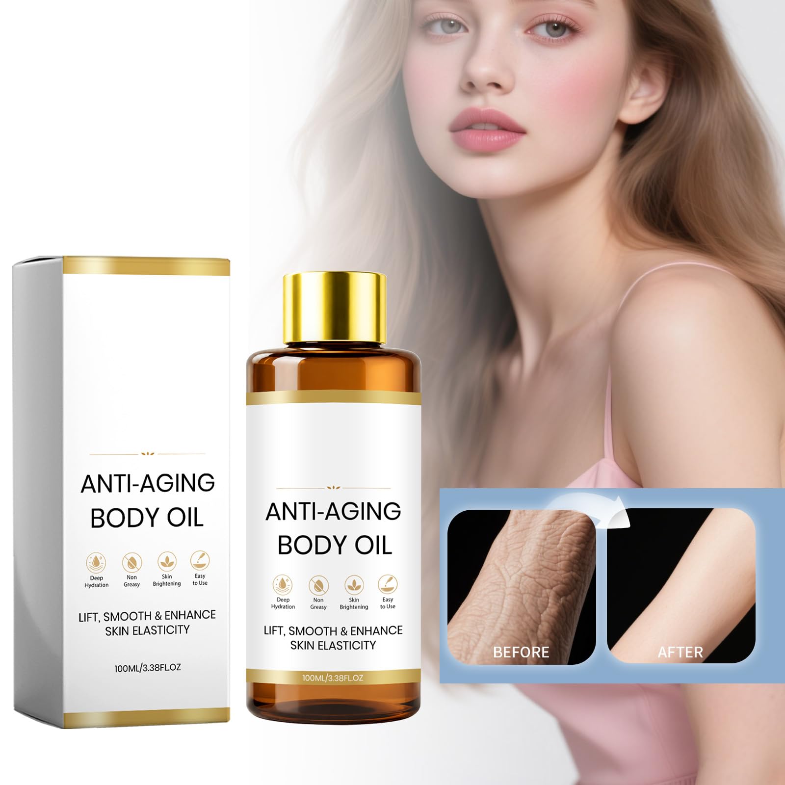 Olio per il corpo anti-invecchiamento per una pelle più tonica, olio per il corpo da donna dopo la doccia, idratante non grassante per un'idratazione intensa ed effetto rassodante, per una pelle più