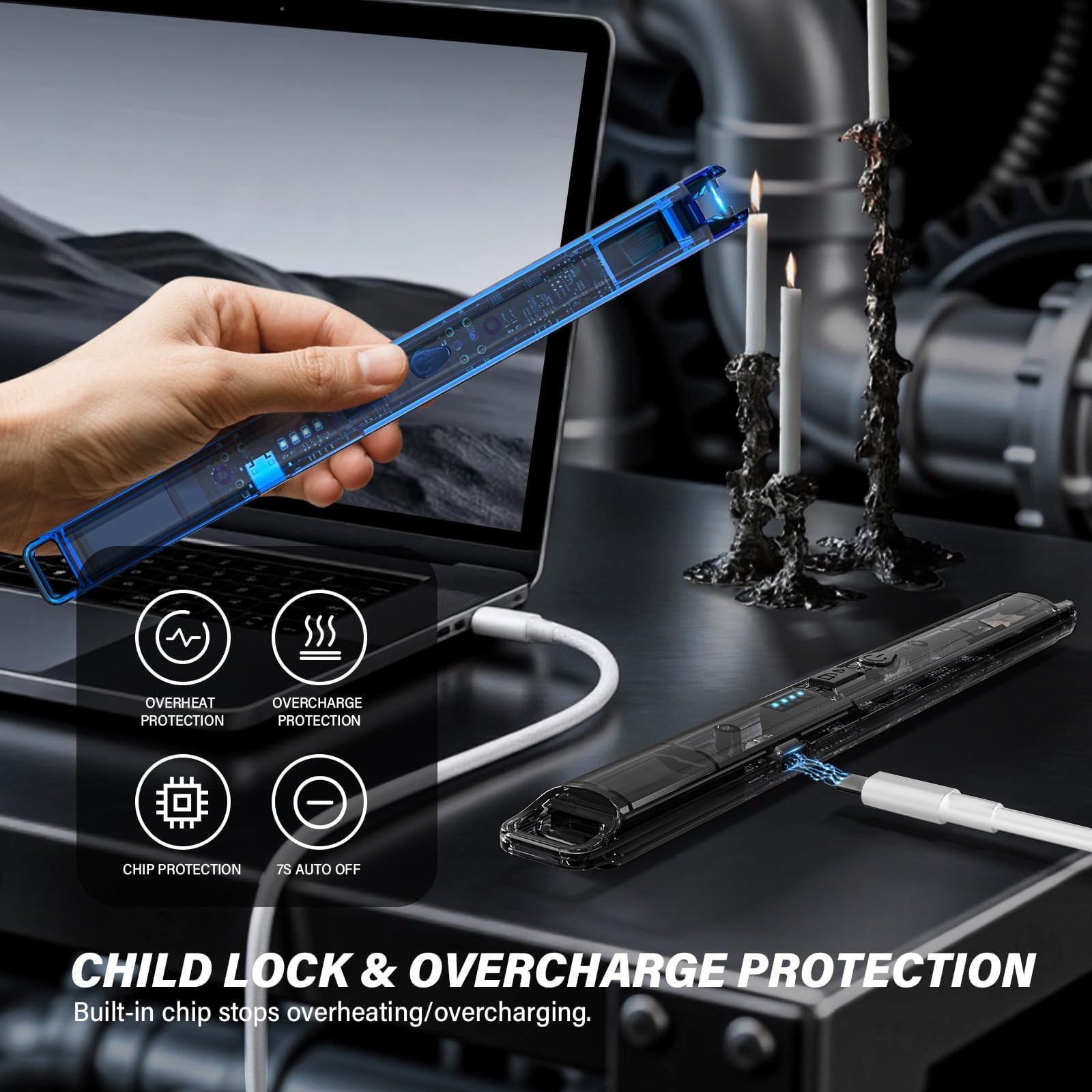 2 Pack Electric Candle Lighters - Rechargeable USB-C Arc Lighters with LED Display & Transparent See-Through Tech Design, Windproof Long Lighter for Candles,BBQ,Camping,Stoves,Stocking Stuffers