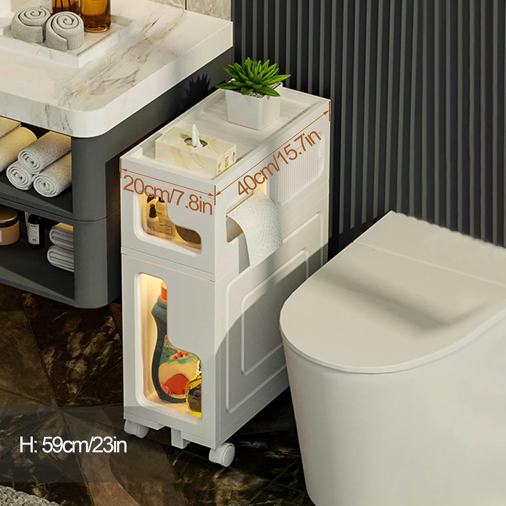 Armario de baño con cajones apilables, Delgado, de plástico, con cajones deslizables multifuncionales de 2 a 4 niveles, organizador de baño para esquinas Que ahorra espac