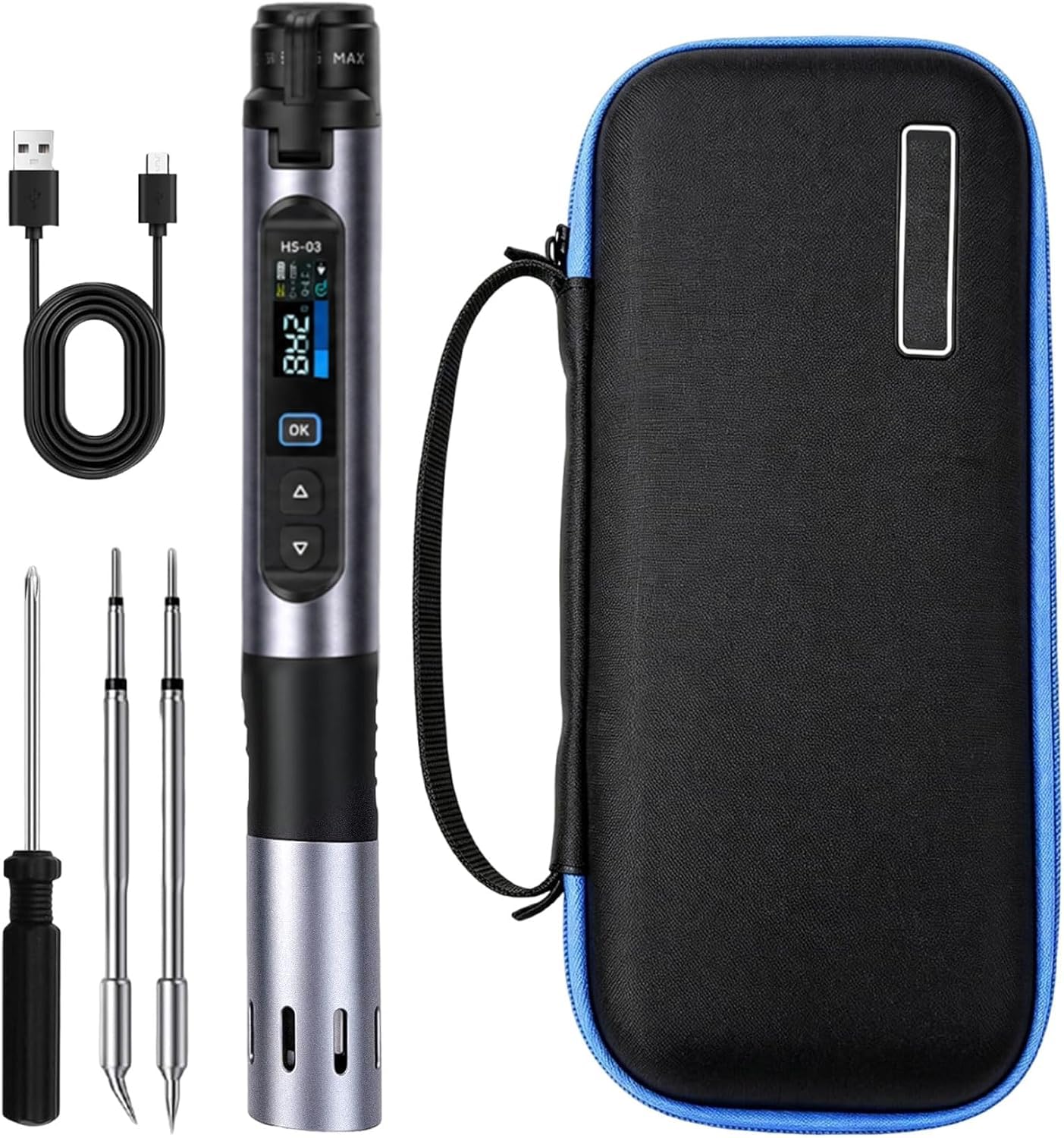 Kit saldatore con display LCD, saldatore intelligente con 5 livelli di temperatura 250-450 °C e display a colori IPS da 0,96 pollici