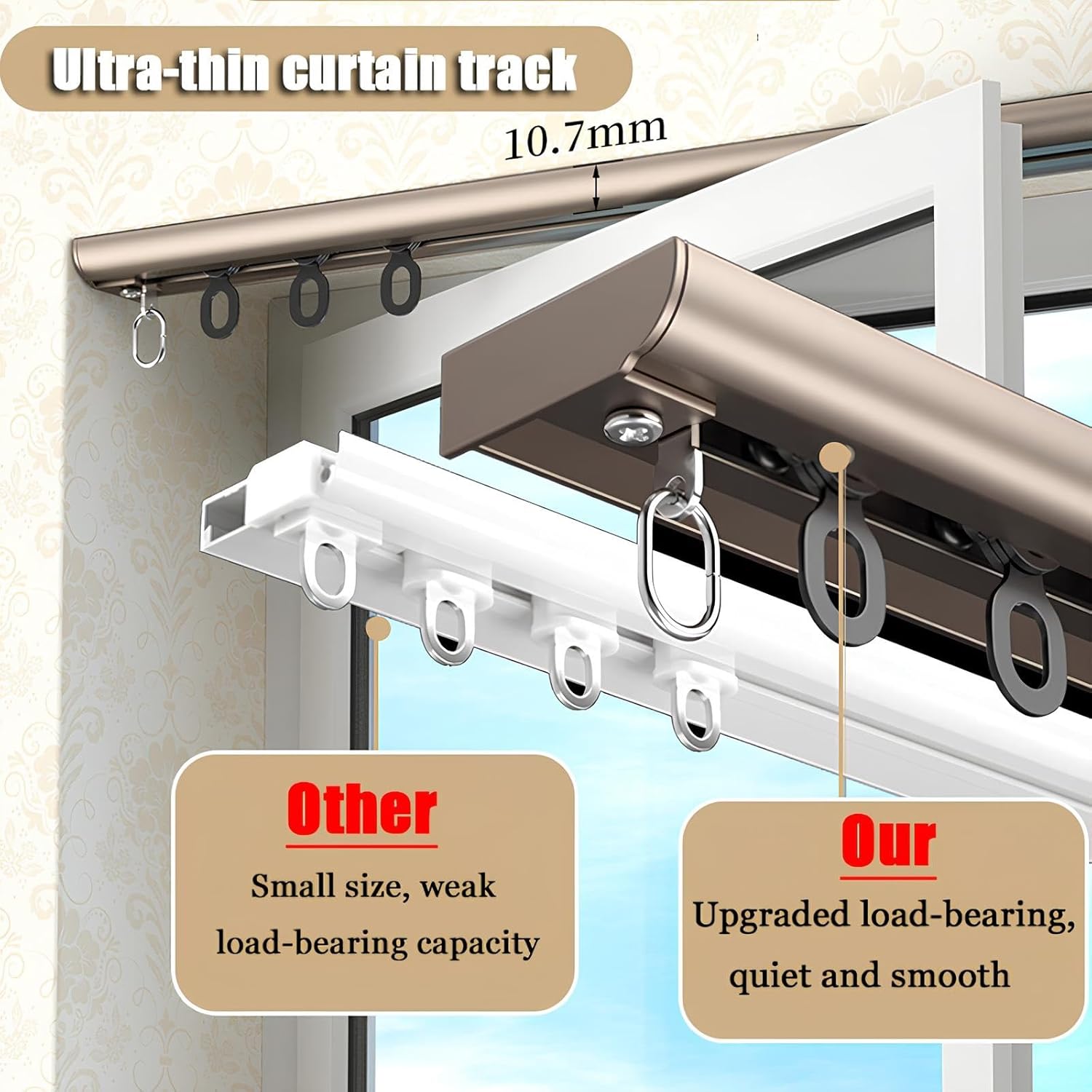 Ceiling Curtain Track for Privacy Curtains, Drapes, and Room Dividers, Heavy Duty Aluminum Curtain Rail, Ultra-Thin Curtains Rod