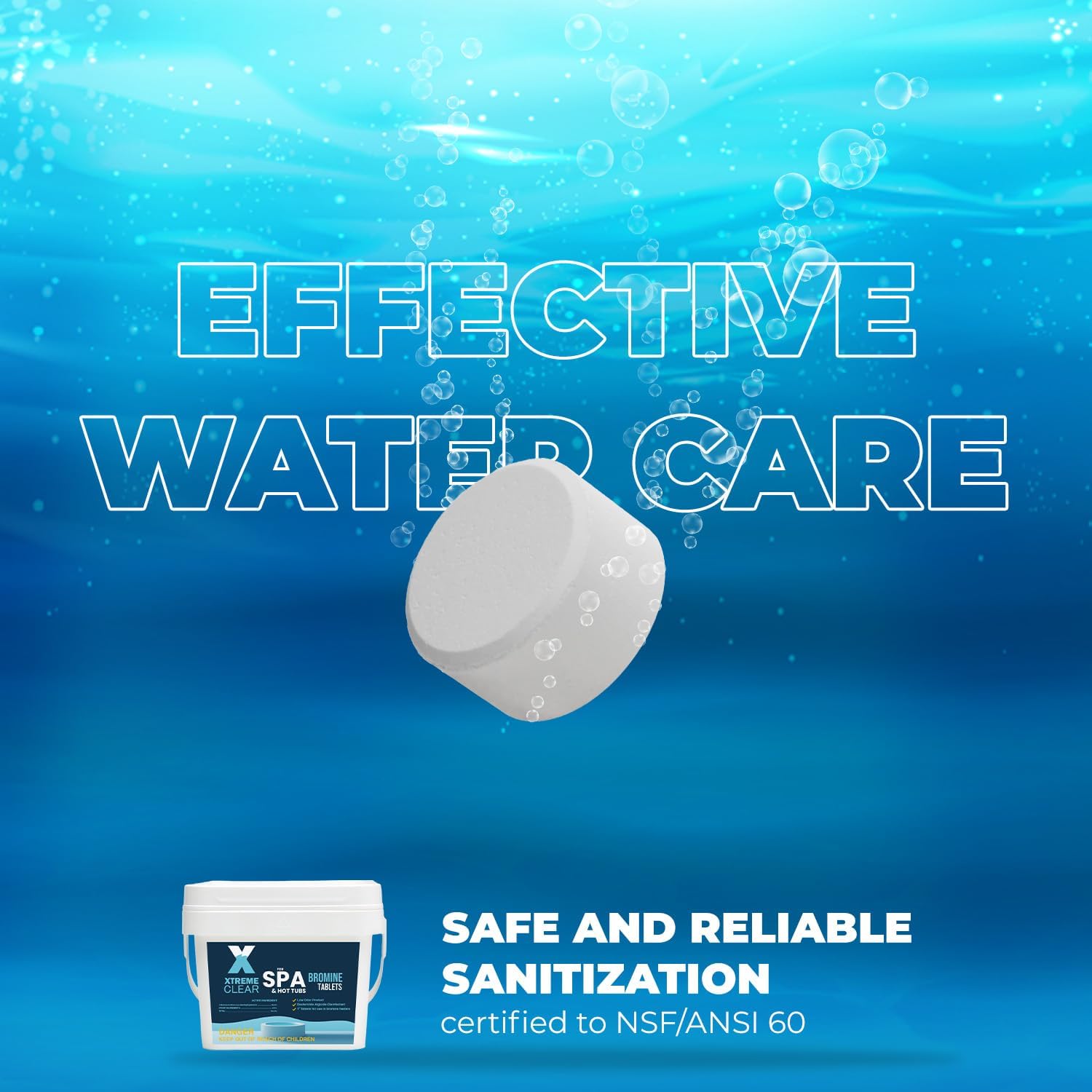 Xtremeclear Bromine Tablets for Spa & Hot Tub – 5 lbs Bottle, 1-Inch Tablets, NSF/ANSI 60 Certified, Long-Lasting Sanitizer for Clean Water