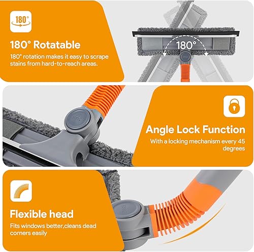 Miniatura 3 de Limpiador de escobilla de ventana, kit de limpieza 2 en 1 con poste de extensión, equipo de lavado de ventanas con cabezal flexible, herramientas de