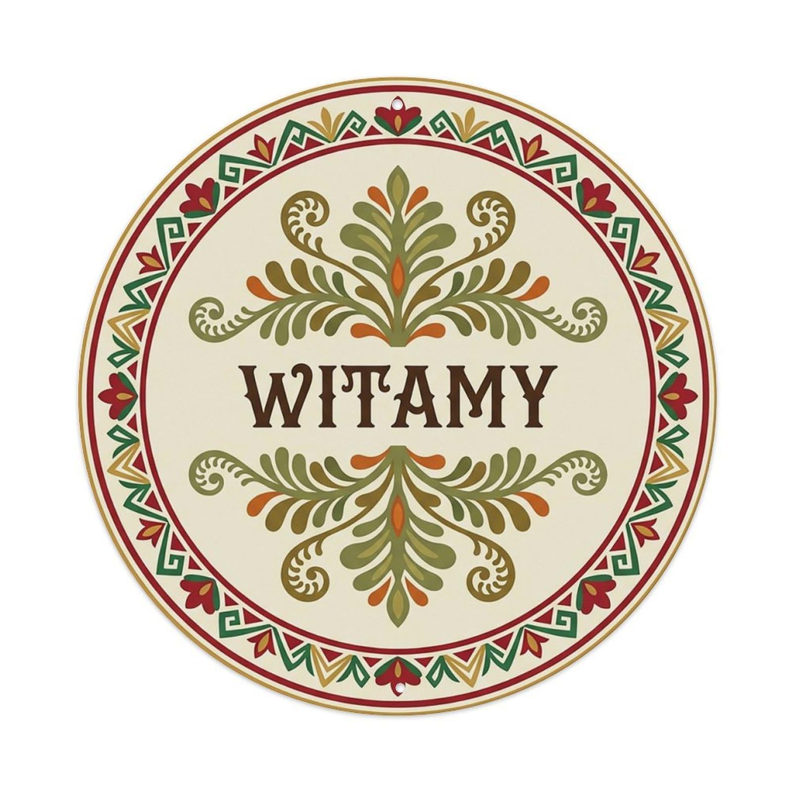 Vintage Polish Folk Art Witamy Welcome Resurrection Fern Metal Tin Sign