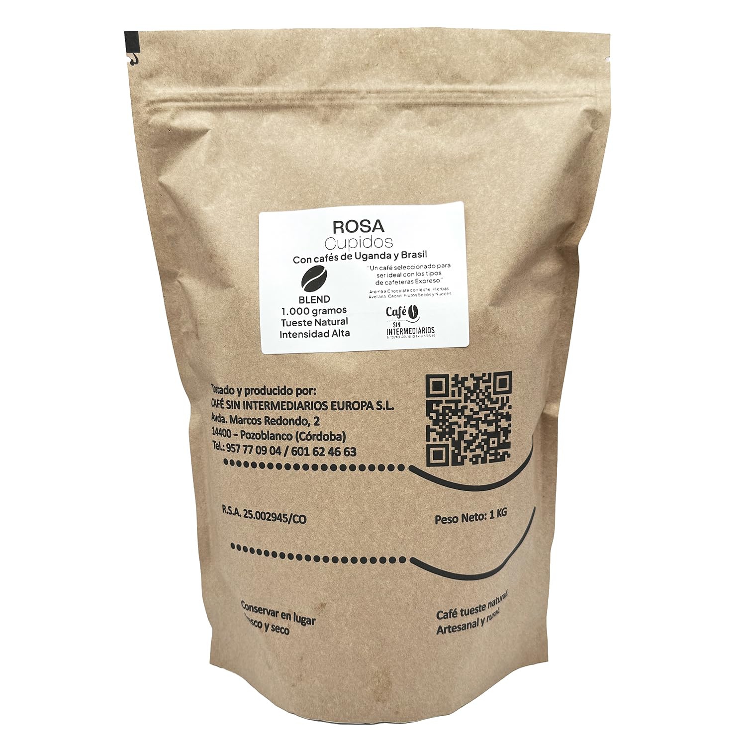 CAFE SIN INTERMEDIARIOS - Rosa Café mezcla de origen India y Brasília En Grano sin moler - Tostado Semanal - Envasado al envío - Intensidad de sabor alta - Ideal para Café Solo