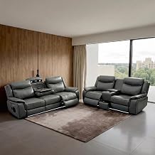 Pradaa Leather Electric Recliner Sofa Set With Cupholders – 3+2 Seater Sofa Set – LED Lights – Bluetooth Speakers – Cooling cupholders – USB and Type-C charging ports (3+2 Seater, Grey) | Electric Reclining