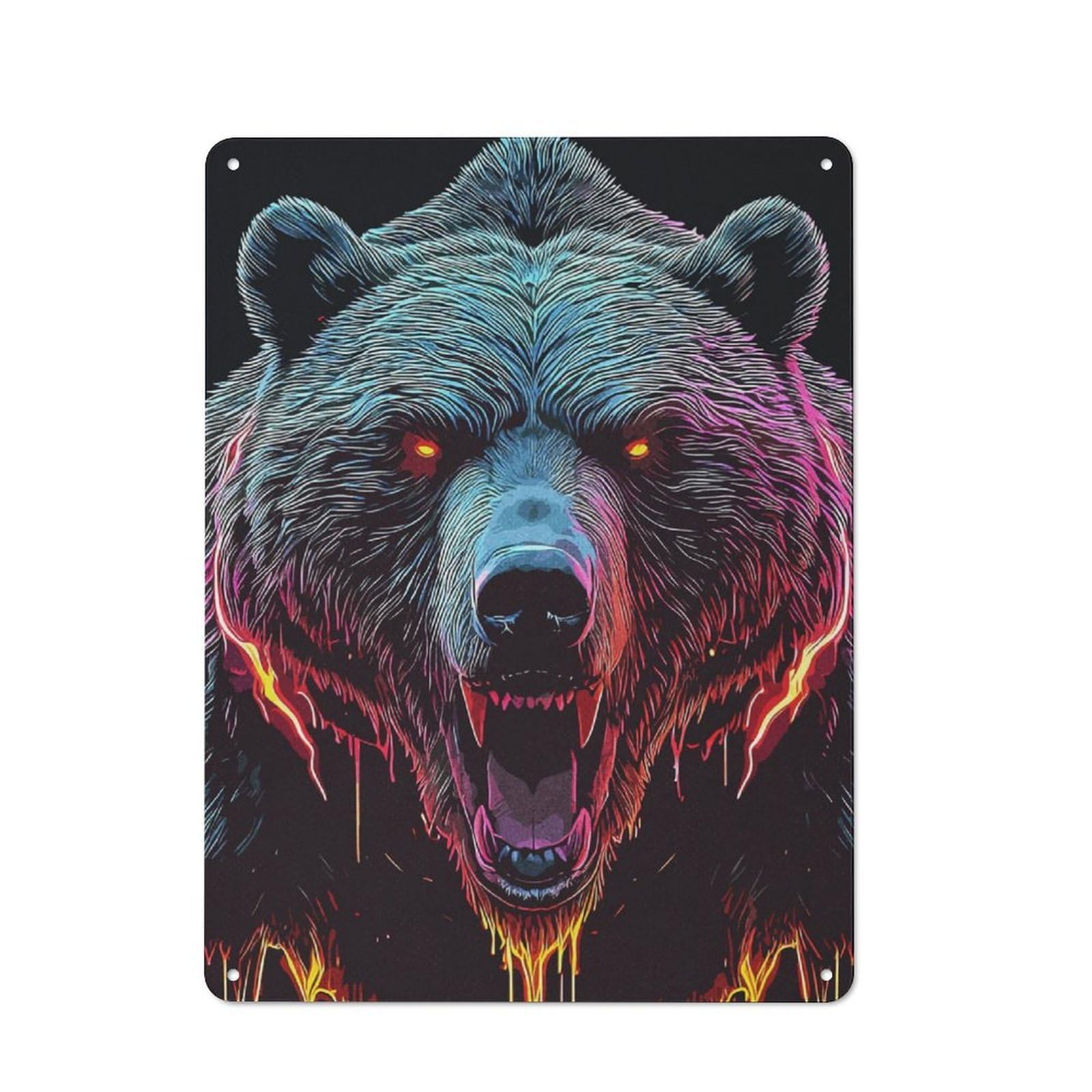 Metal Wall Sign 40x30cm Featuring Wild Bear for Garage Or Workshop, Suited to DIY Enthusiasts