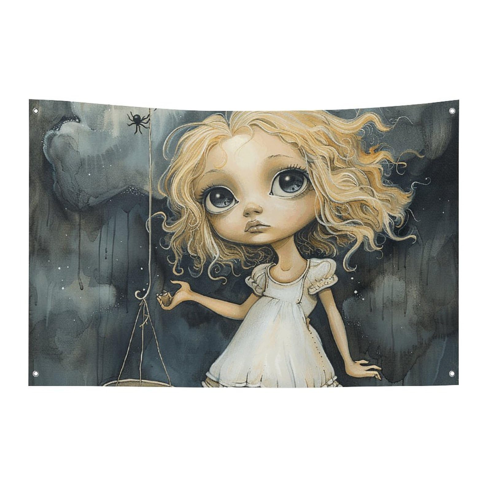 Banner Party Decor Flag Blonde Girl with Big Eyes Photography Backdrop Background Flag Decorations Birthday Party Photo Booth Banners Wall Decor Banner Sign Photo Props 60x96 in Flags