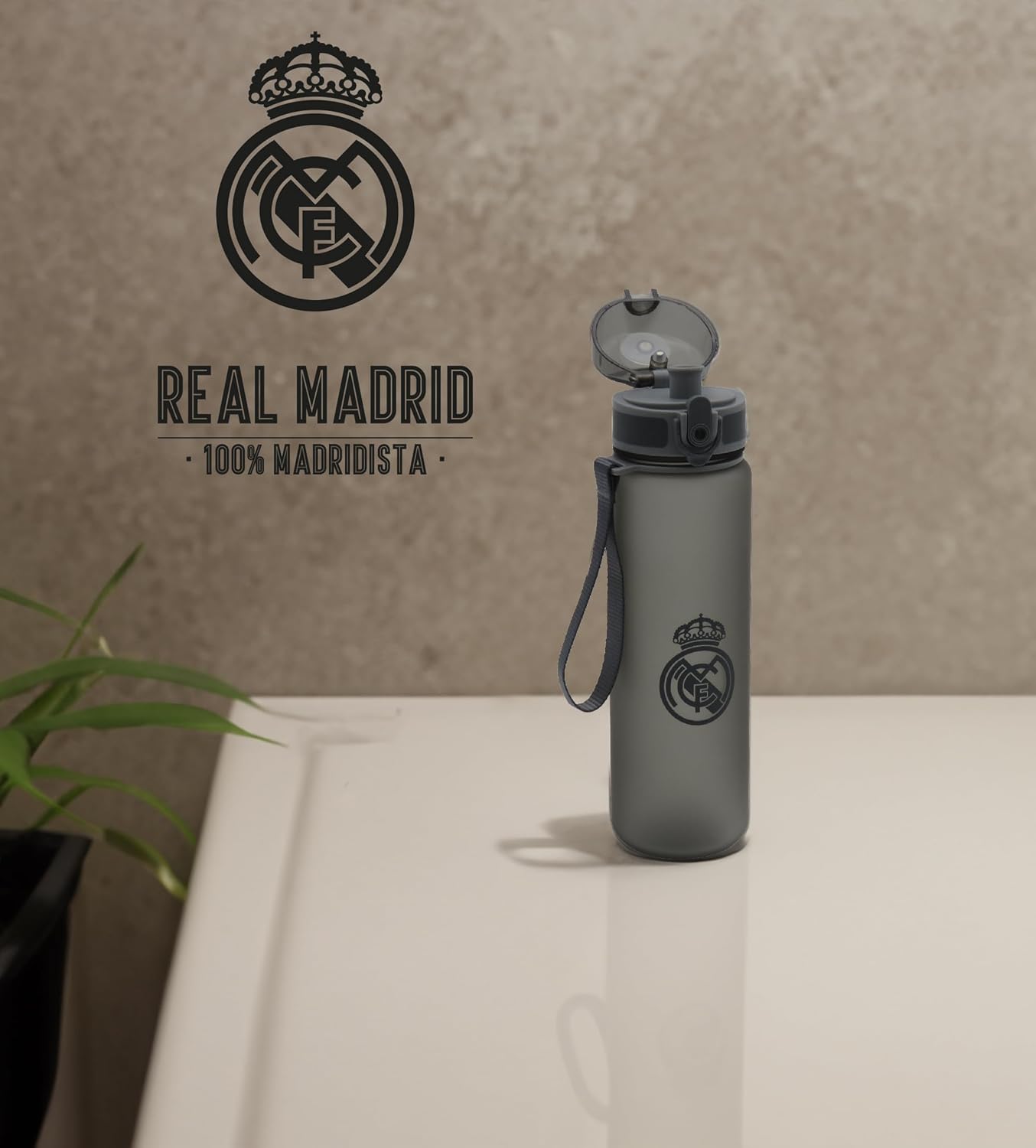 CyP Brands- Real Madrid, Bottle, Water Bottle, Sports Bottle, Bottle, Canteen, Black, Official Product