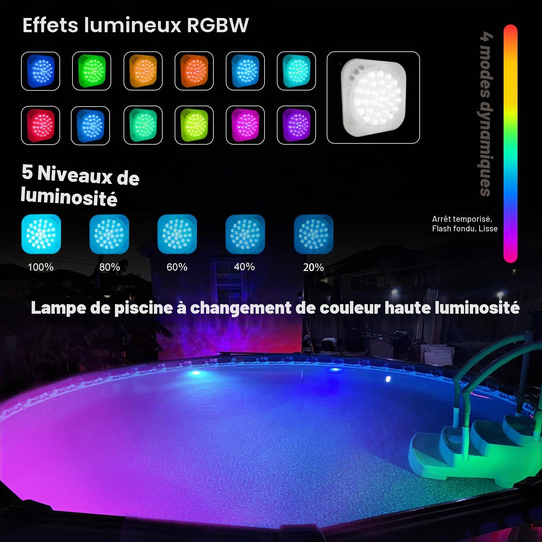 DeeprBlu Éclairage Piscine Sans Fil avec Télécommande, Éclairage Piscine Submersible Rechargeables Lumiere Piscines Hors Sol, Éclairage Piscines Magnétique avec Ventouse,Éclairage Baignoire Sous Marin