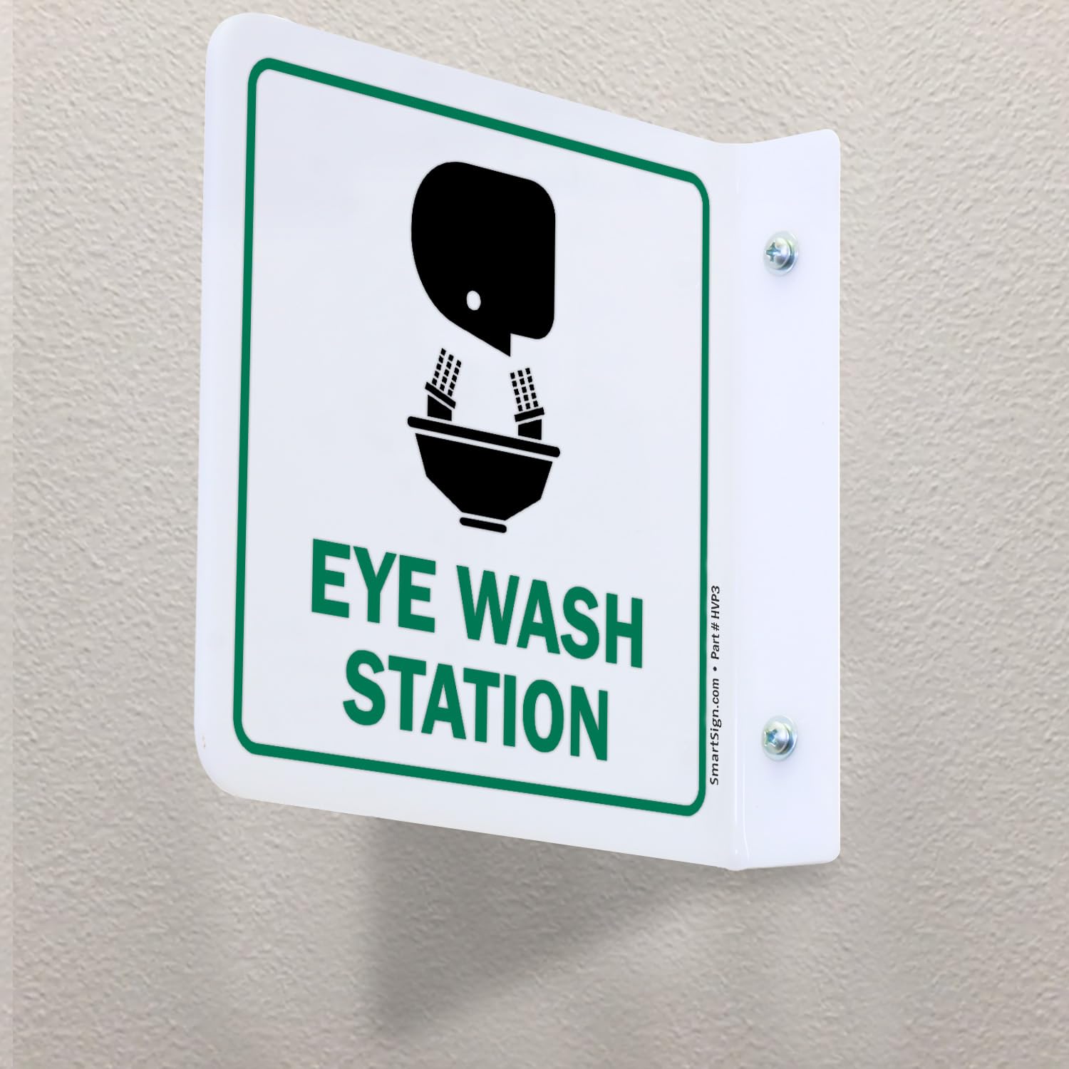 SmartSign Letrero de proyección de estación de lavado de ojos, 6 x 6 pulgadas, acrílico pulido de dos caras con flecha hacia abajo, verde, negro y blanco (2 unidades)