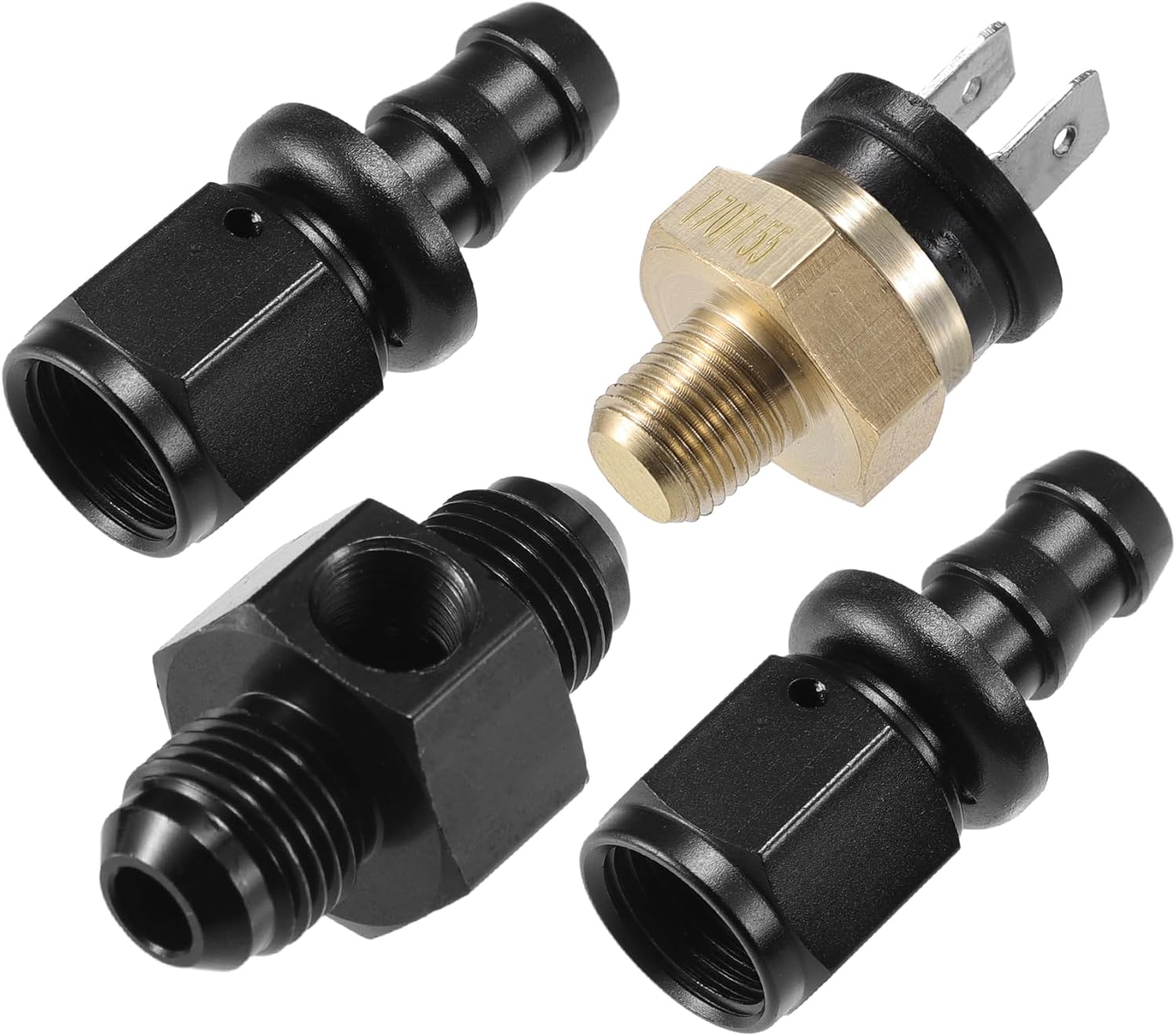 Coolant Hose Thermostat Switch Kit, 6AN 170'F on - 155'F Off Transmission Cooler Sensor Fan Oil Cooler Radiator Electric Switch Fitting Universal for Car Truck Metal Black