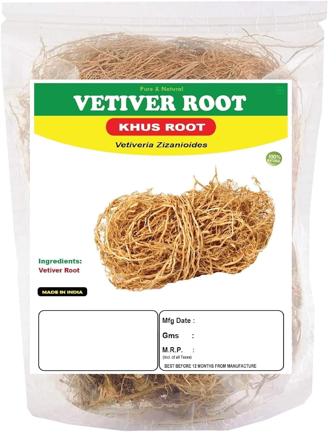 Organic Vetiver Root 75g | Khus Root | Vetiveria Zizanioides for Reduce Body Heat, Skin & Hair Care, Edible, Health Benefits