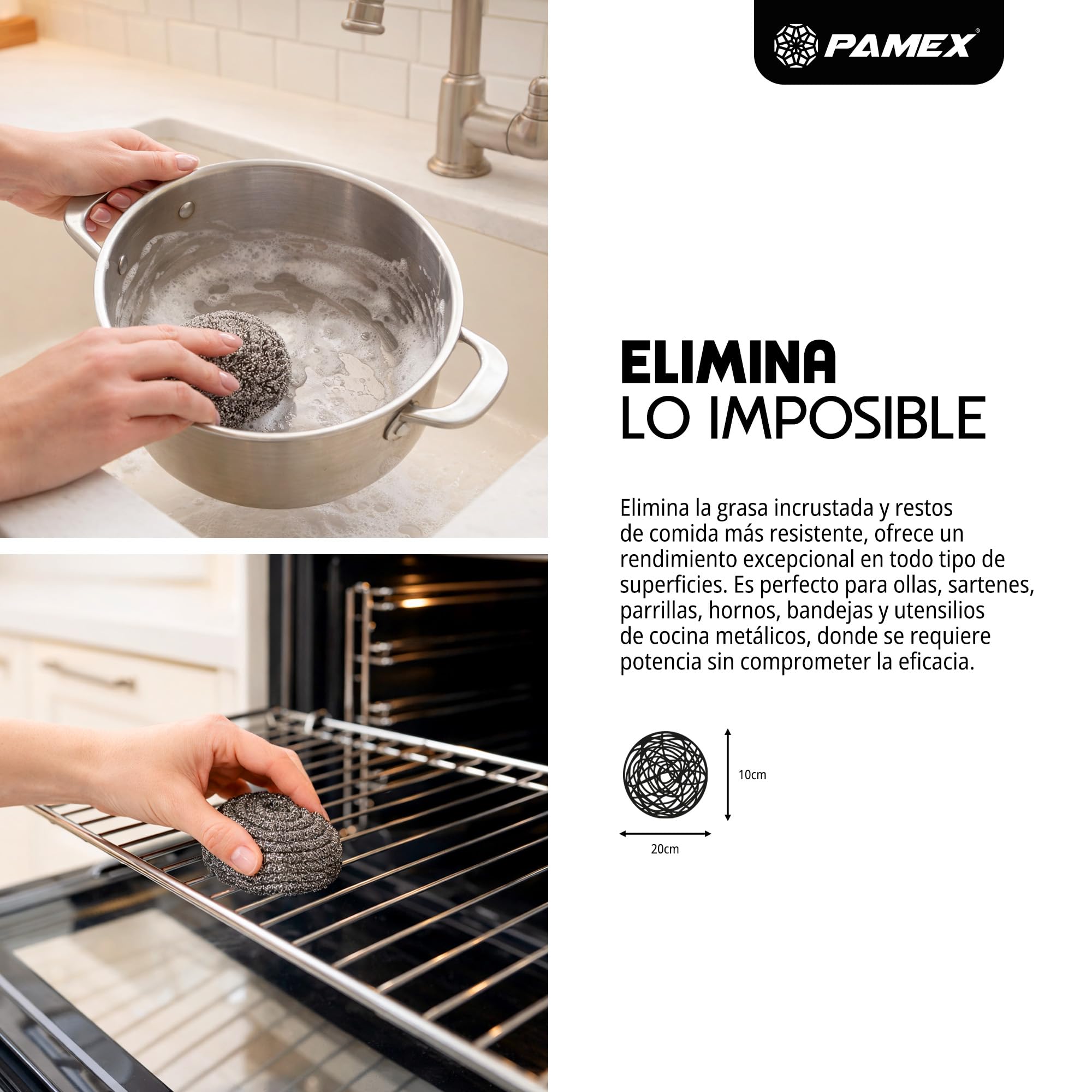 Pamex - Estropajo Acero Grande 60g Arranca Suciedad Nanas - 24 Sets de 2 Unidades (48 Estropajos)