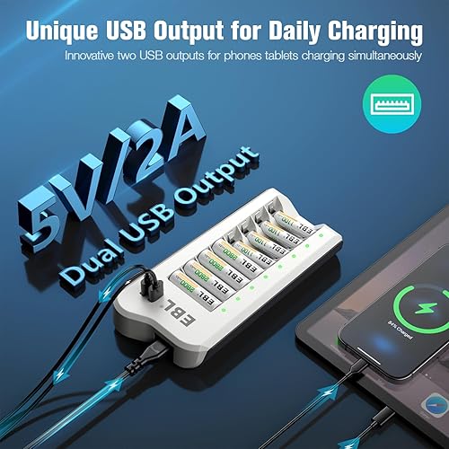 Miniatura 3 de EBL Cargador de batería y baterías recargables AA AAA - Cargador inteligente de 8 bahías con baterías recargables AA de 2800 mAh (4 piezas)