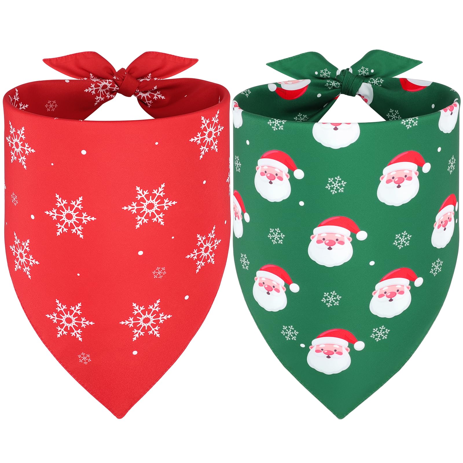 Vivifying 2PCS Christmas Dog Bandana, Adjustable Triangle Dog Bandanas with Santa Claus(XL, Green & Red)