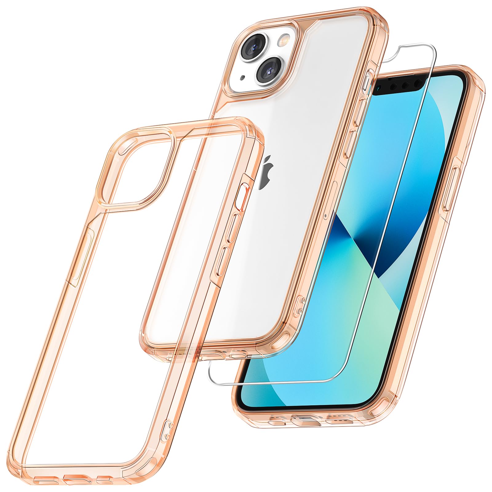 TAURI 5 in 1 for iPhone 13 Case Rose Gold, [Military-Grade Drop Protection] Slim Shockproof Phone Lanyard Case 6.1 inch