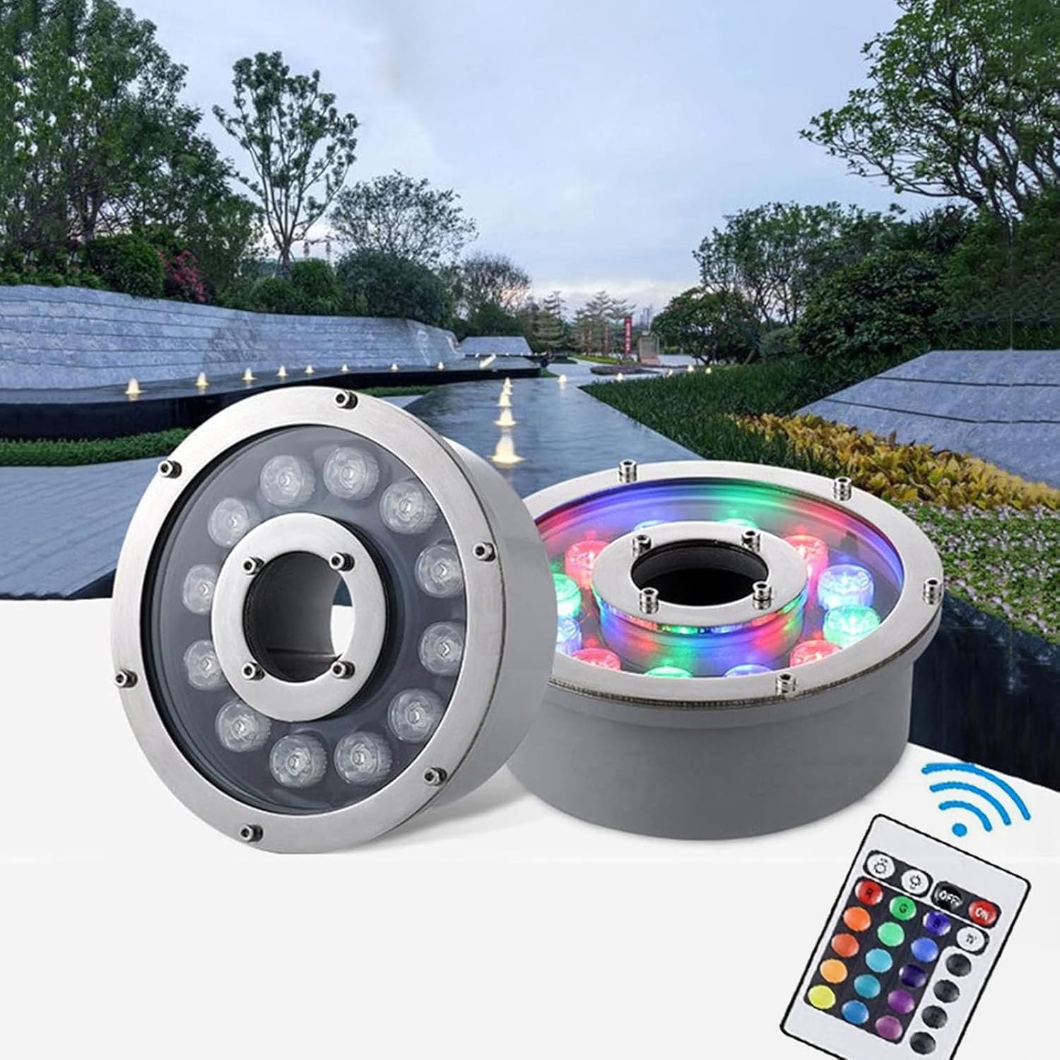 LED Ring Fountain Light - RGB Underwater Light, 12/24V Submersible Underwater Landscape Spotlight, IP68 Waterproof Middle Hole Swimming Pool Light(6w,24V)