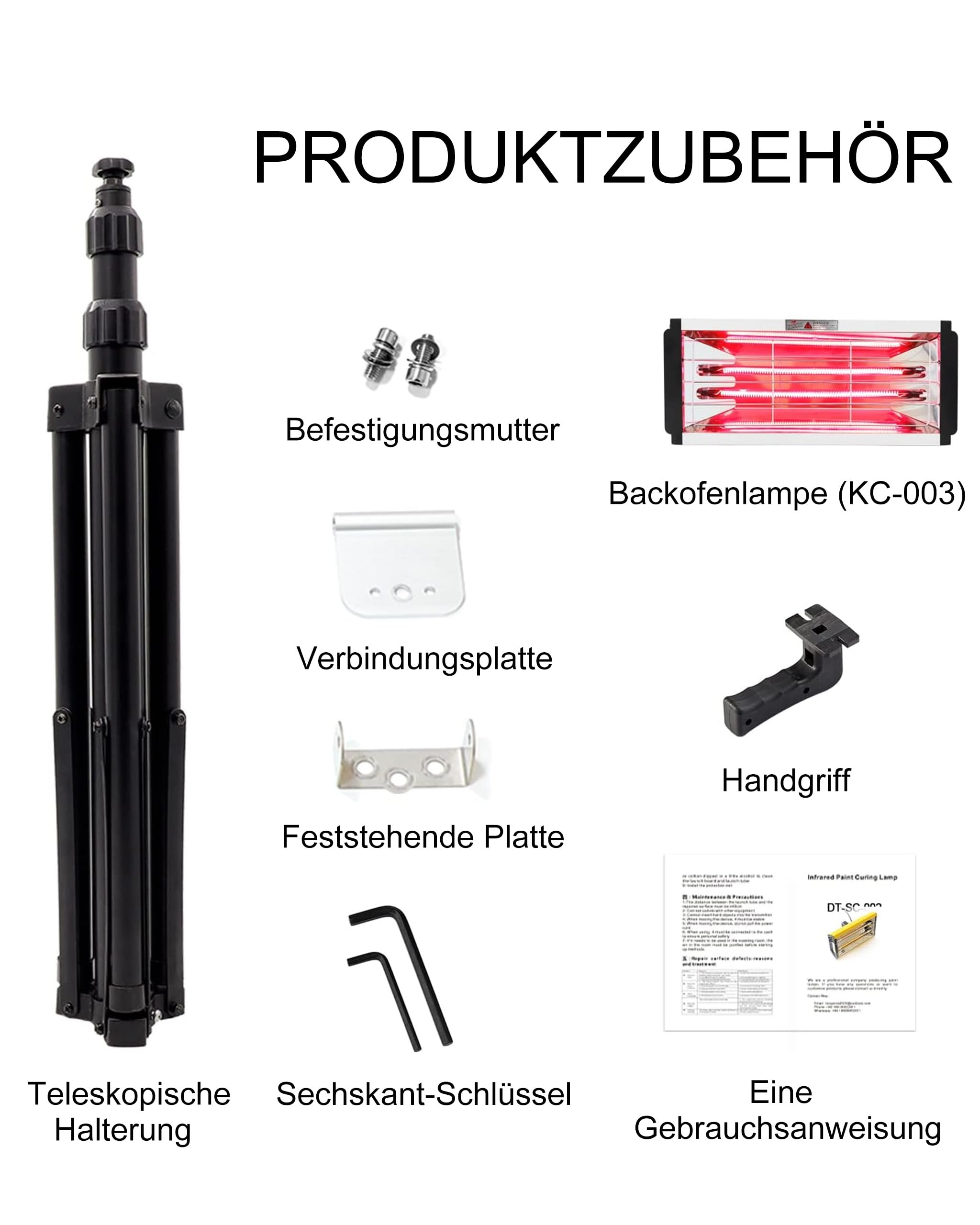 DATOUBOSS Lampada Infrarossi Carrozzeria 2000W Asciugatrice per Vernici per Auto Area di Asciugatura 650 * 500mm con Supporto Telescopico Lampada di Polimerizzazione Vernici