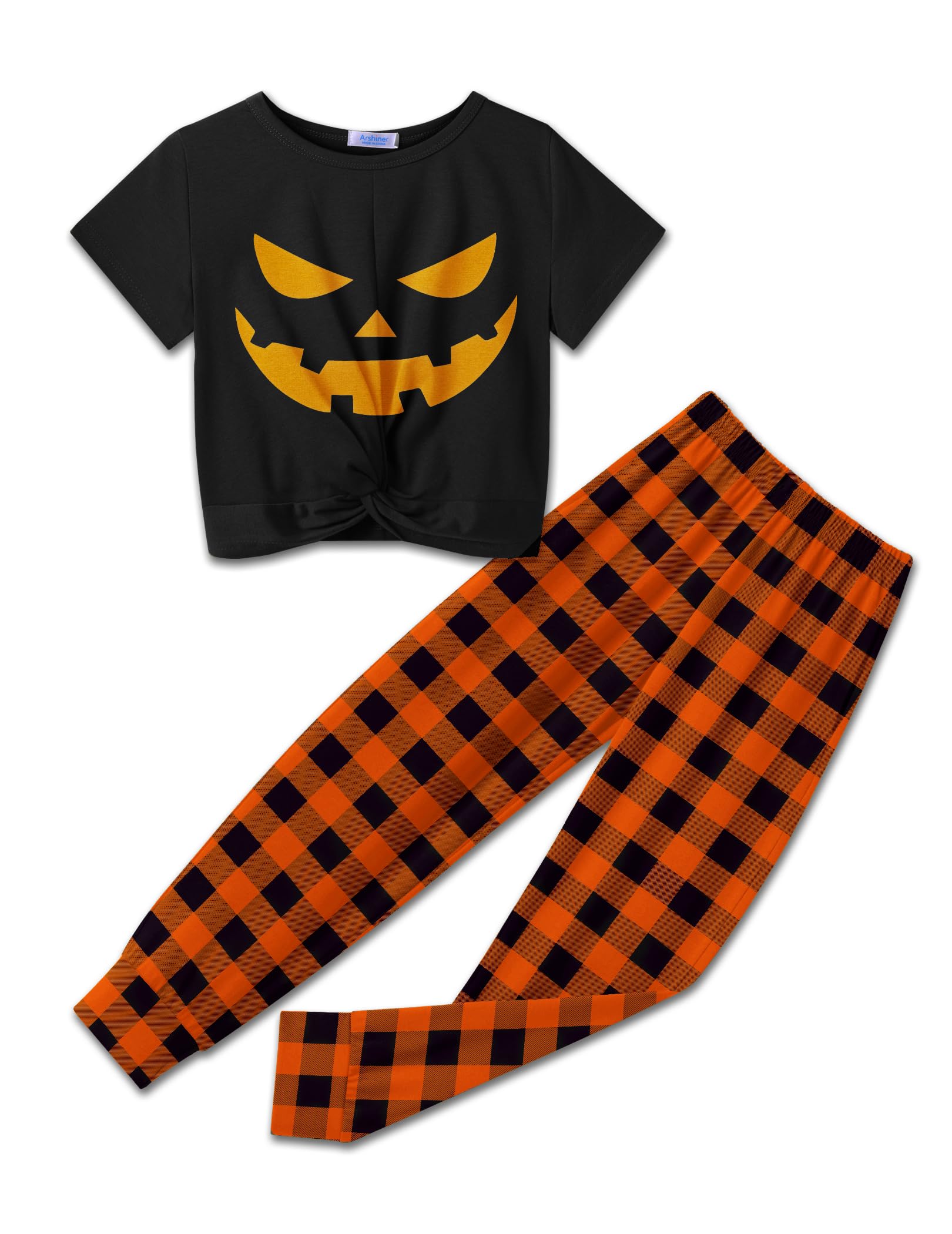 Arshiner Girls 2 Piece Outfits Twist Front Tops and Sweatpants Clothing Set | Short Sleeve Crewneck Elastic Waist Pants with Pockets Casual Spring Summer Fall Winter Clothes