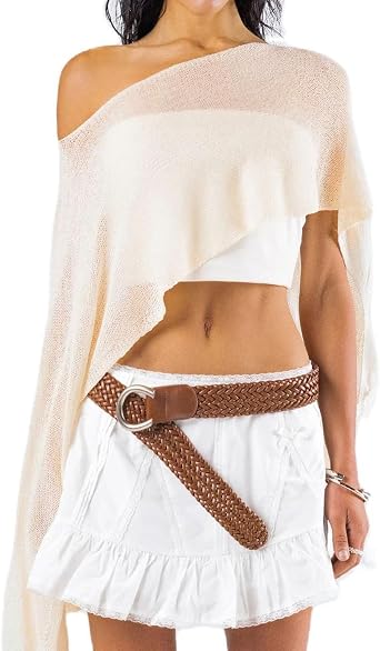 ABYOVRT Women Sheer Poncho Top Multiway Knit Crochet Asymmetric Mesh Cover Up Going Out Clubwear