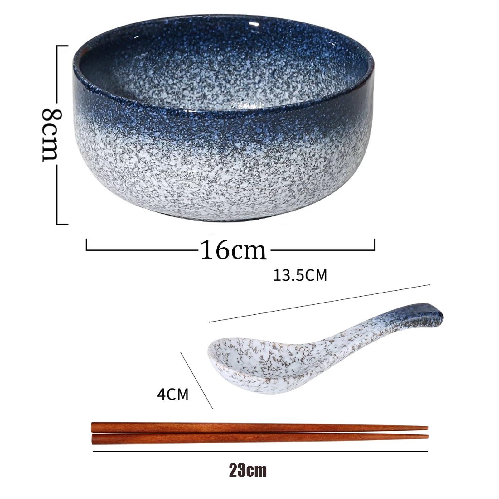 Ciotole Ramen,Ciotole Insalata,Ciotola Giapponese In Porcellana, Set Ciotole Ramen, Ciotola Per Zuppa Di Noodle, Ciotola Per Ramen Con Cucchiaio E Bacchette (blu)